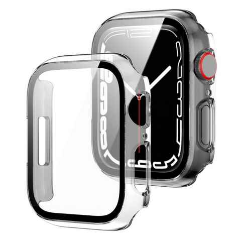 Wigento Smartwatch-Hülle Für Apple Watch 9 8 7 45mm 2 in 1 Schock TPU Silikon Hülle + Hart Glas
