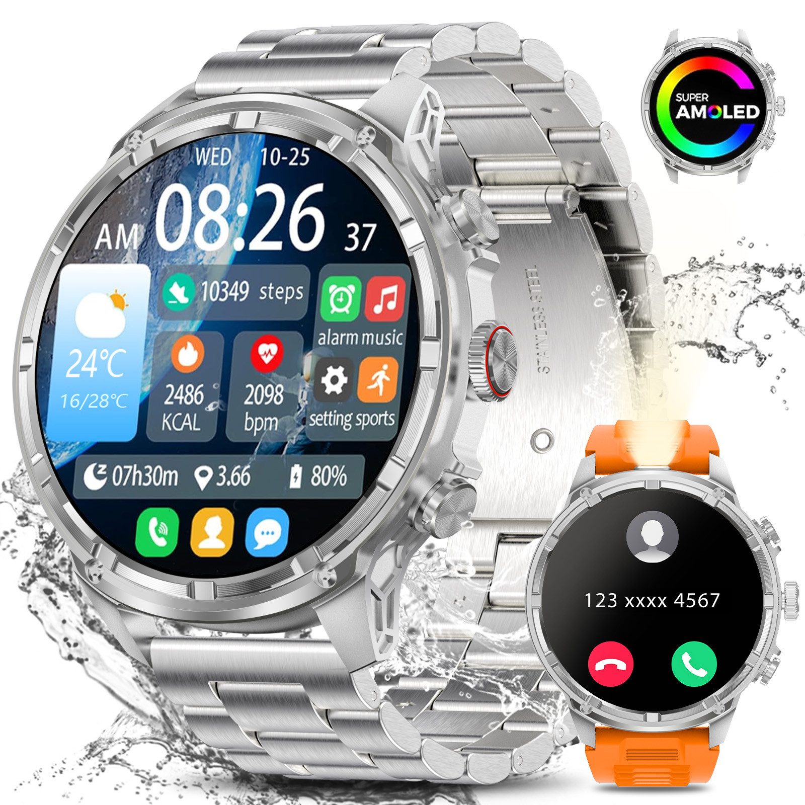 SWGOTA 2026 Neue Smartwatch Herren Militär mit 1000mAh,Herzfrequenz,Blutdruck Smartwatch (3,63 cm/1,85 Zoll), Das perfekte Geschenk für Männer, 1,85“ Display Sportuhr Herren mit 100+ Sportmodi,Schlafüberwachung