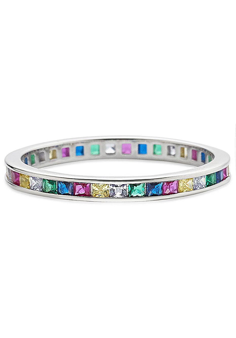 Bruno Banani Fingerring Schmuck Memoire Kleid, Anlass Regenbogen, Silber Weihnachten Damenring zu Jeans, Shirt, 925 Geschenk Geburtstag silberfarben-kristallweiß-gelb-rosa-dunkelblau-grün-flieder Sneaker