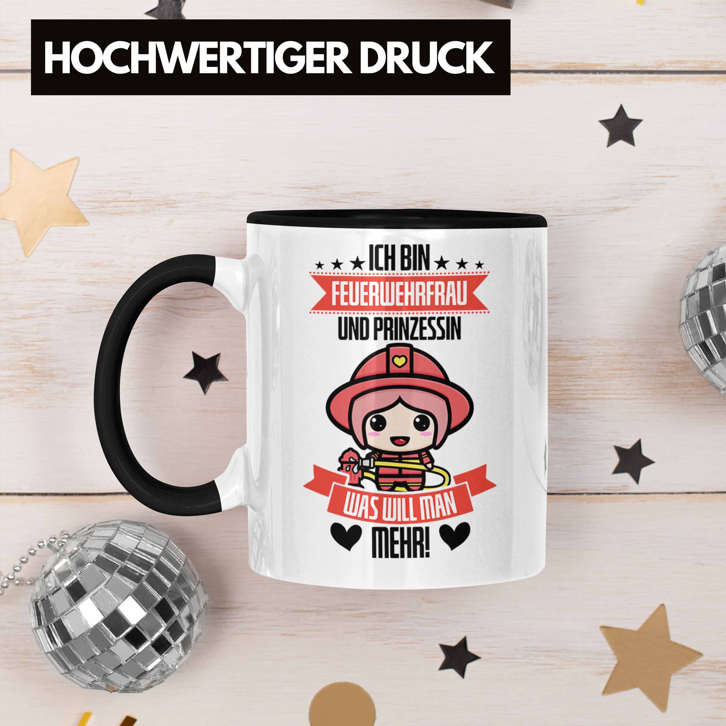 Trendation Tasse Lustige Frauen Feuerwehrfrau Schwarz Tasse Prinz für Feuerwehr Geschenk in der