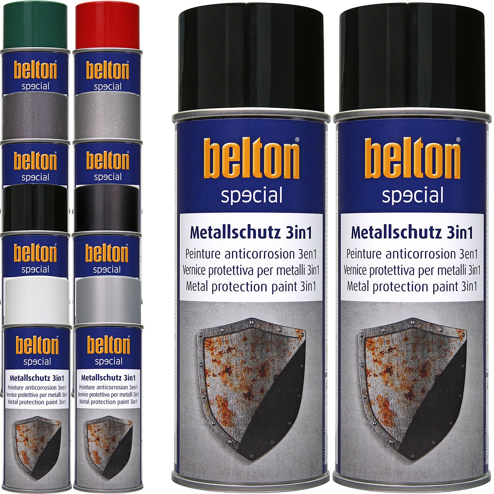 belton Metallschutzlack 2 x 400 ml Schutzlack Anti-Korrosion Rostschutzlack, 3in1 Farbe nach Wahl Schwarz Matt | Metallschutzlacke