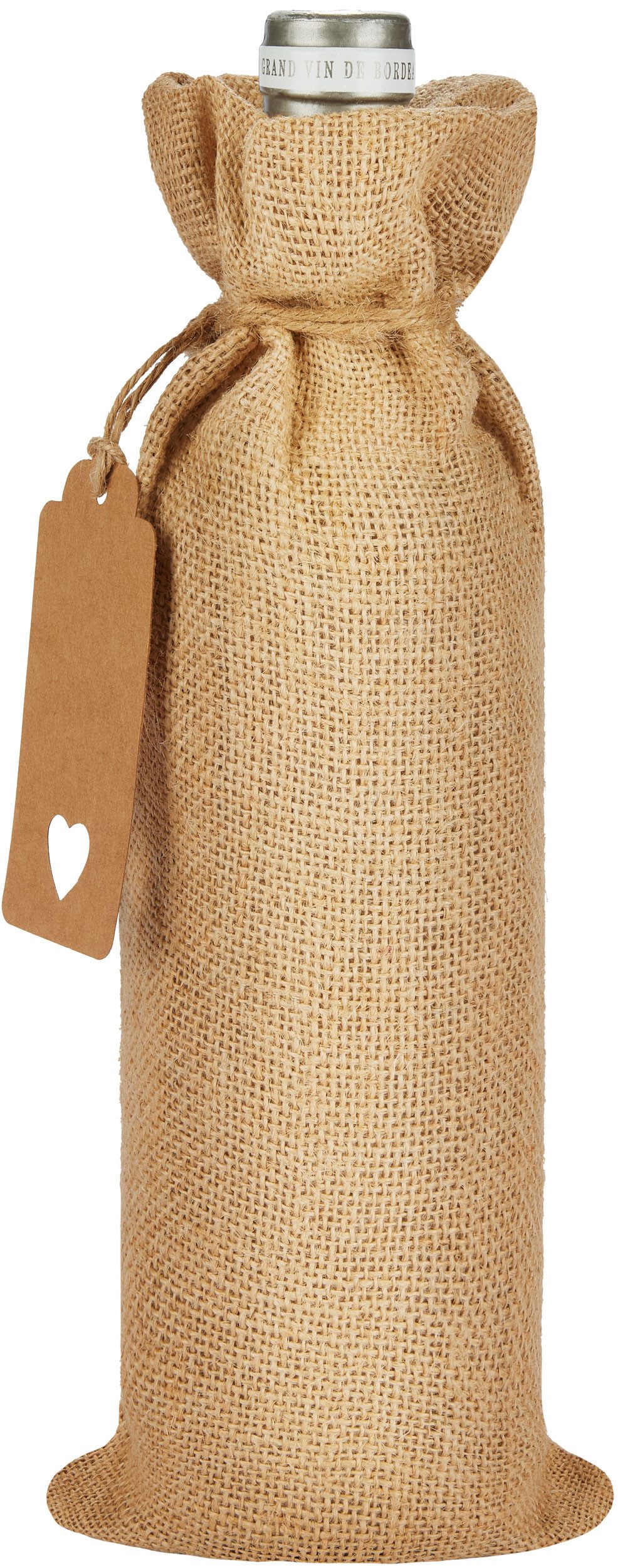 Weinflaschenhalter Weinbeutel - Einfarbig - 36 cm x 17 cm Weinsack aus Jute - Weintasche