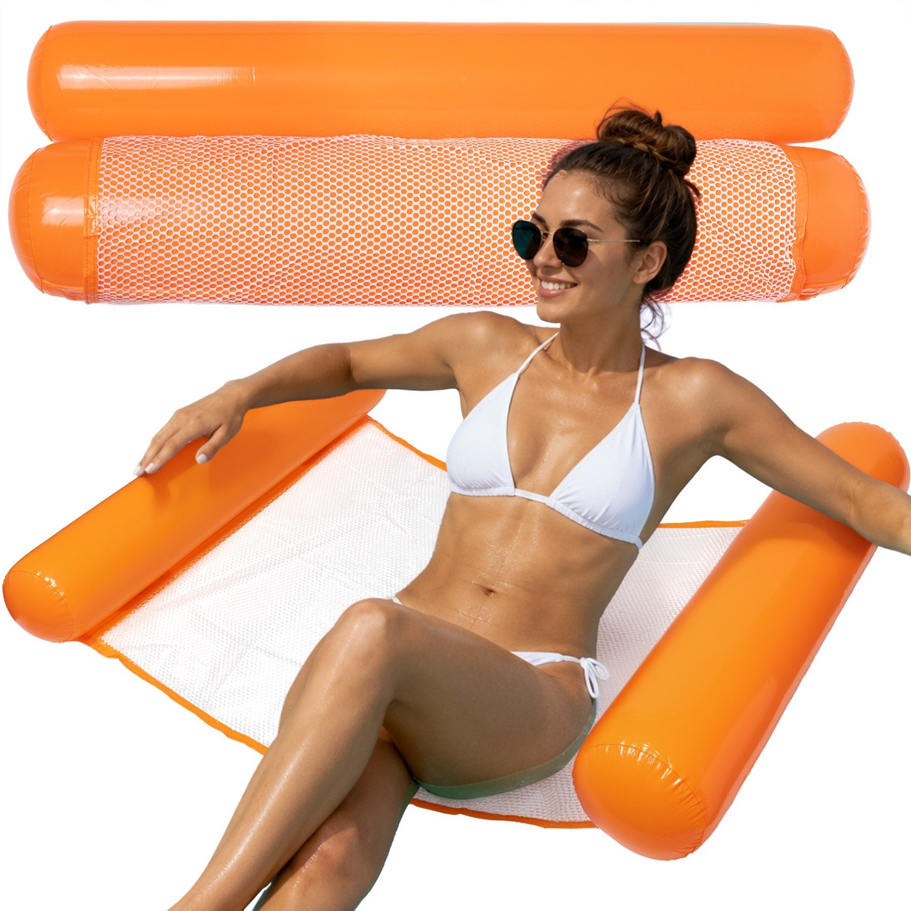 Moto Active Luftmatratze Wasserhängematte aufblasbar Pool Luftmatratze Netz Kopfkissen Strand, (Wasserhängematte Badeinsel in 3 Farben, 1-St., 120x70cm), Netzfläche Kopfkissen Pool Strand