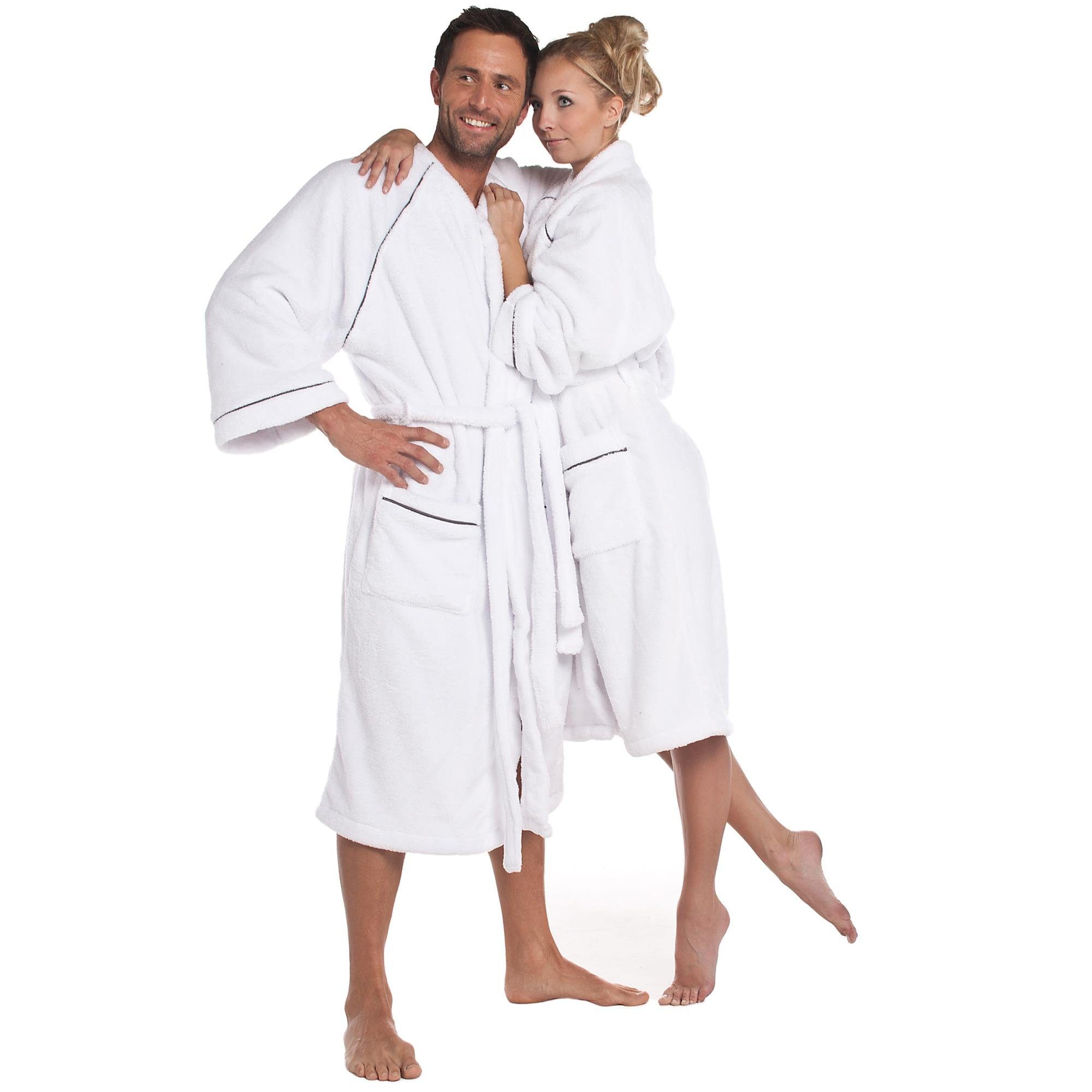 CelinaTex Bademantel Saunamantel Kimono für Sie&Ihn flauschig Wellsoft weiss XL, Polyester weiß