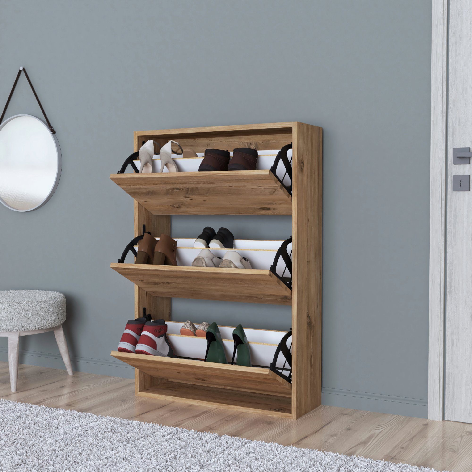 en.casa Schuhschrank »Aurskog« mit Kipptüren 110x73 5x24cm Eiche günstig online kaufen