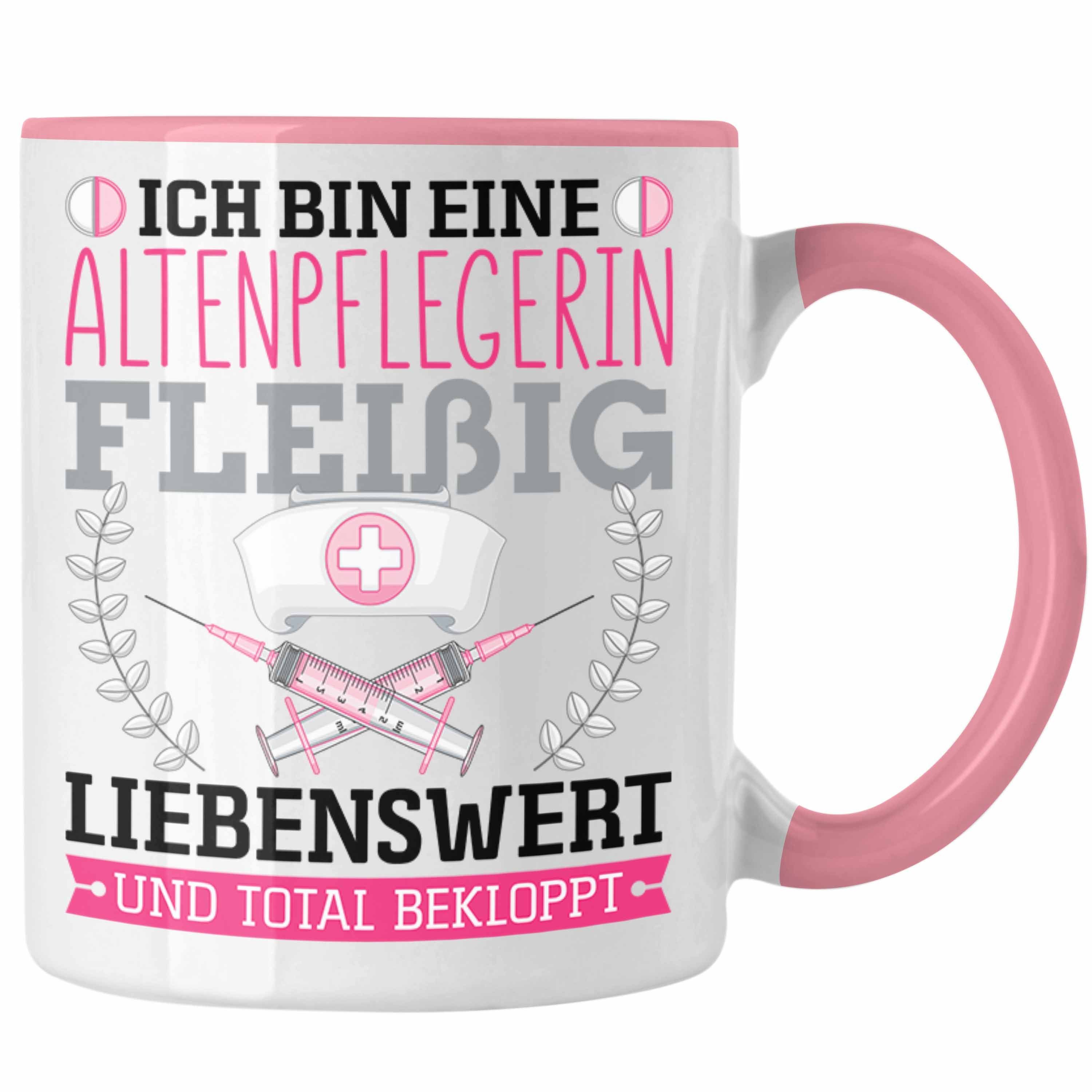 Trendation Tasse Altenpflegerin Fleißig Bekloppt Tasse Geschenk Altenpfleger Frauen Ges Rosa
