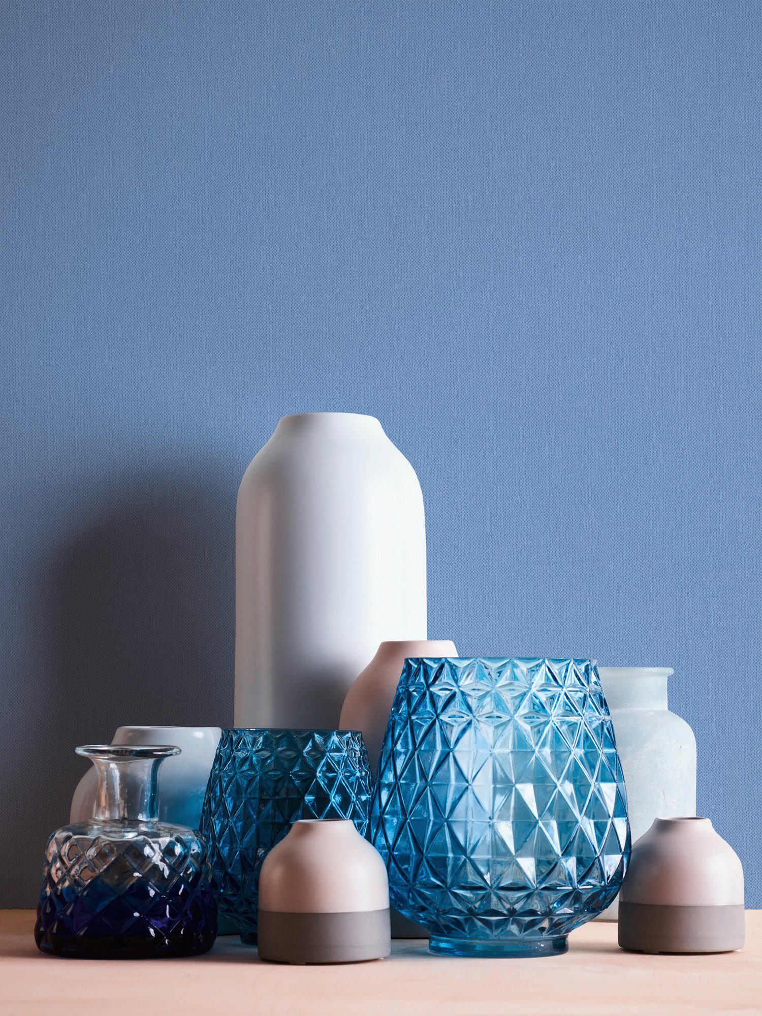 Impression, einfarbig, Vliestapete Paper unifarben, glatt, blau Uni Tapete Floral Architects