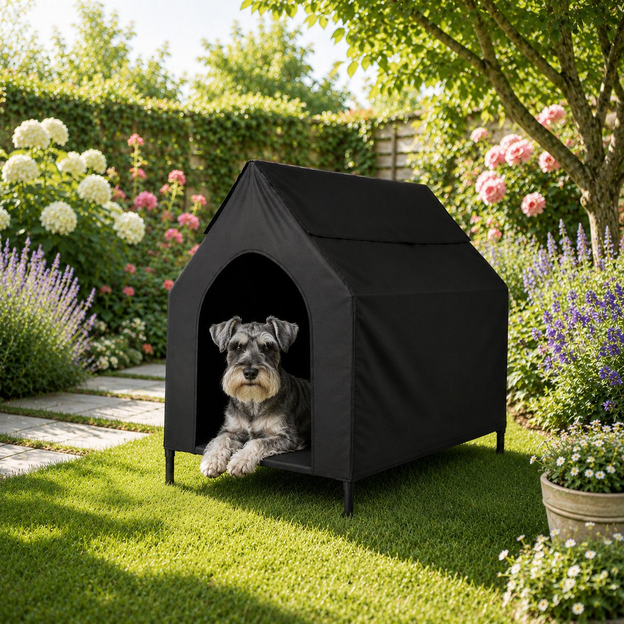 belviona Gartenliege, erhöhtes Hundebett belastbar bis 40 kg, 90x65x85 cm, schwarz, 1 St., für Garten, Terrasse & Balkon, wasserabweisend