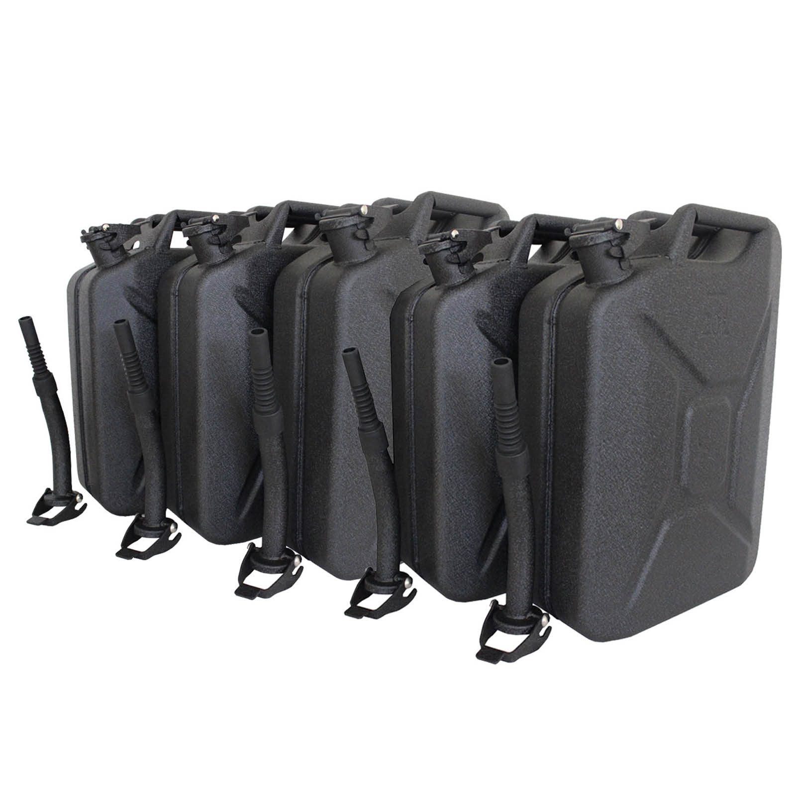 TRUTZHOLM Kanister 5x Kraftstoffkanister Metall 20 Liter Schwarz inkl. Ausgießer + Halter (Set)