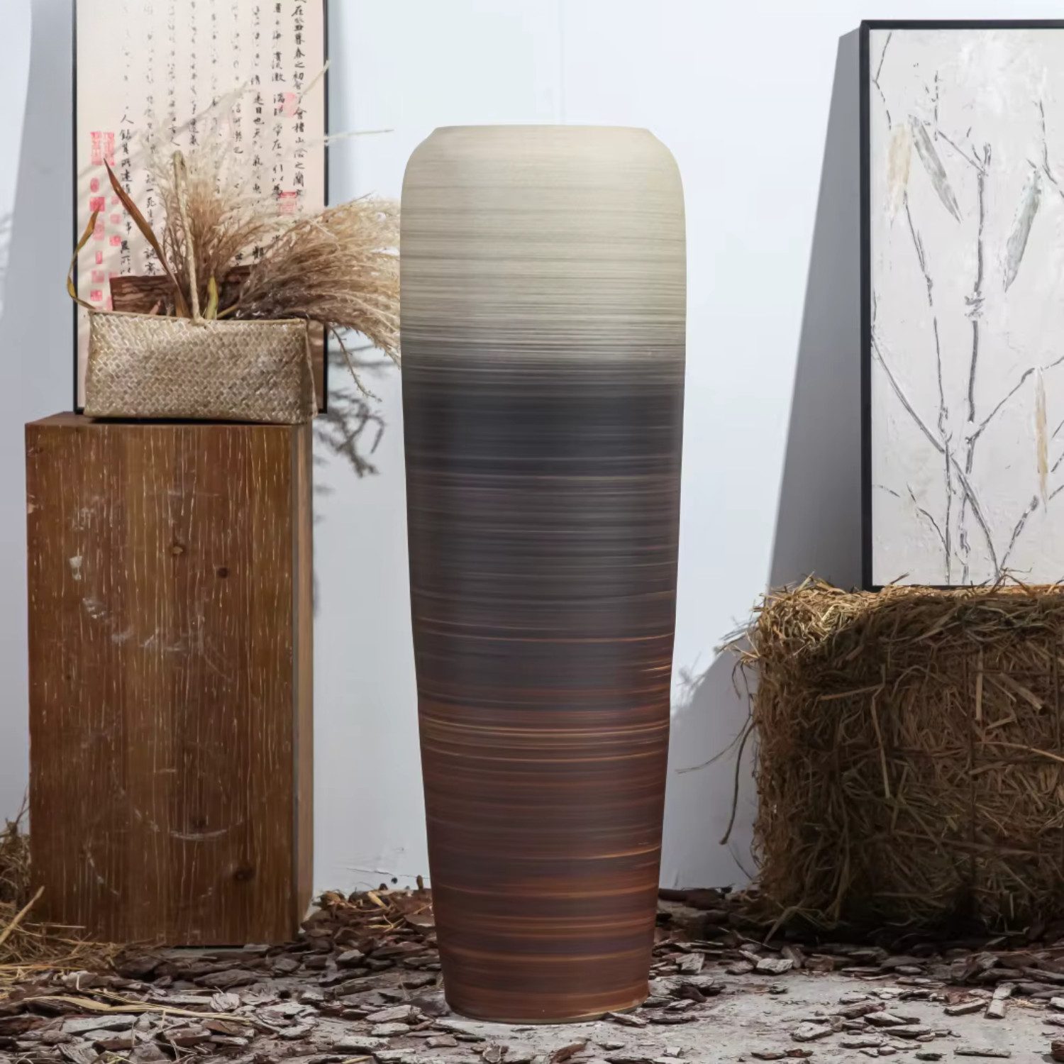 Quality Elegance Bodenvase Keramikvase im Nordic Vintage Stil – Mit Farbverlauf, Keramikvase groß