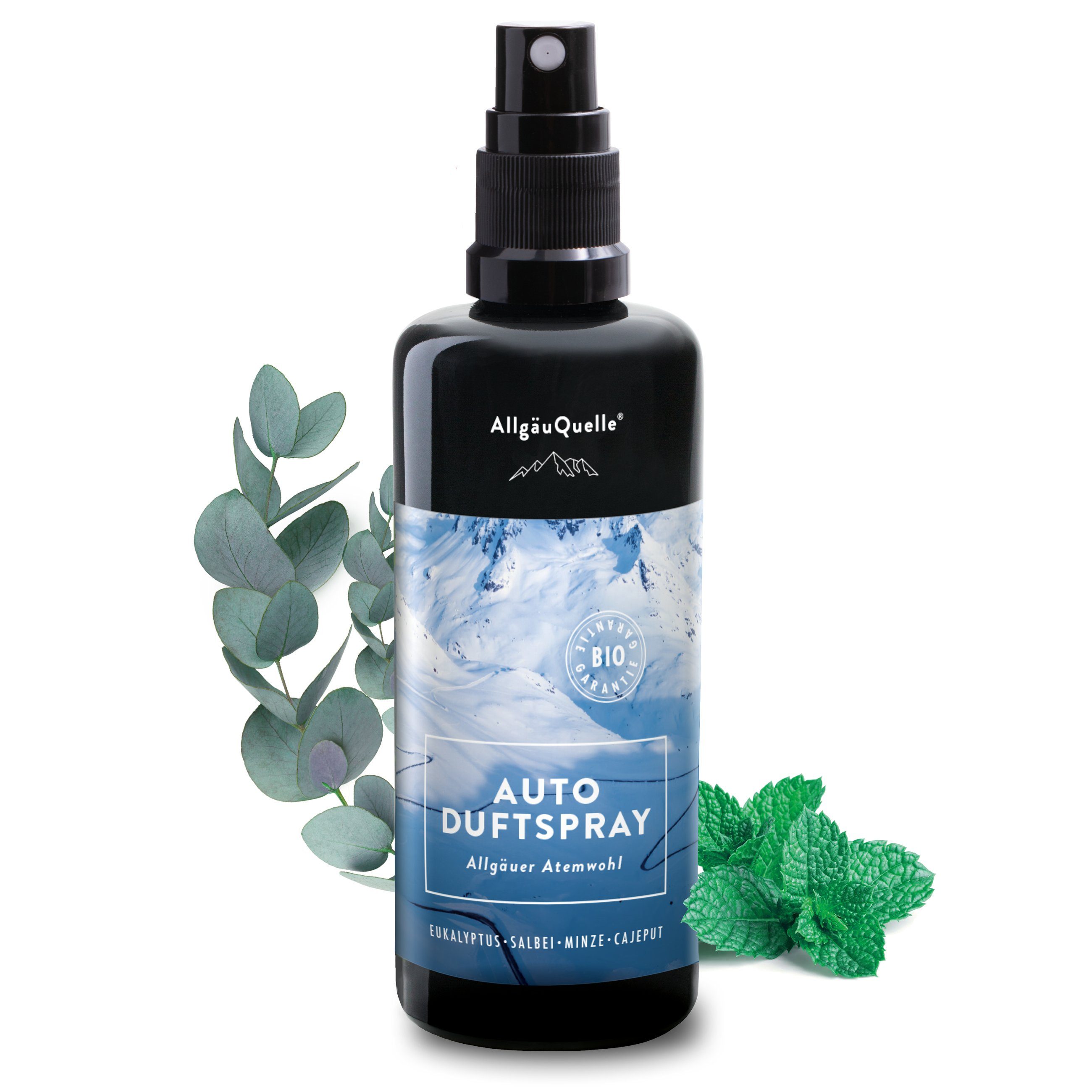 Allgäuquelle Raumduft Bio Auto Duftspray Allgäuer Atemwohl (1 x 100ml), mit Eukalyptus, Salbei, Minze und Cajeput