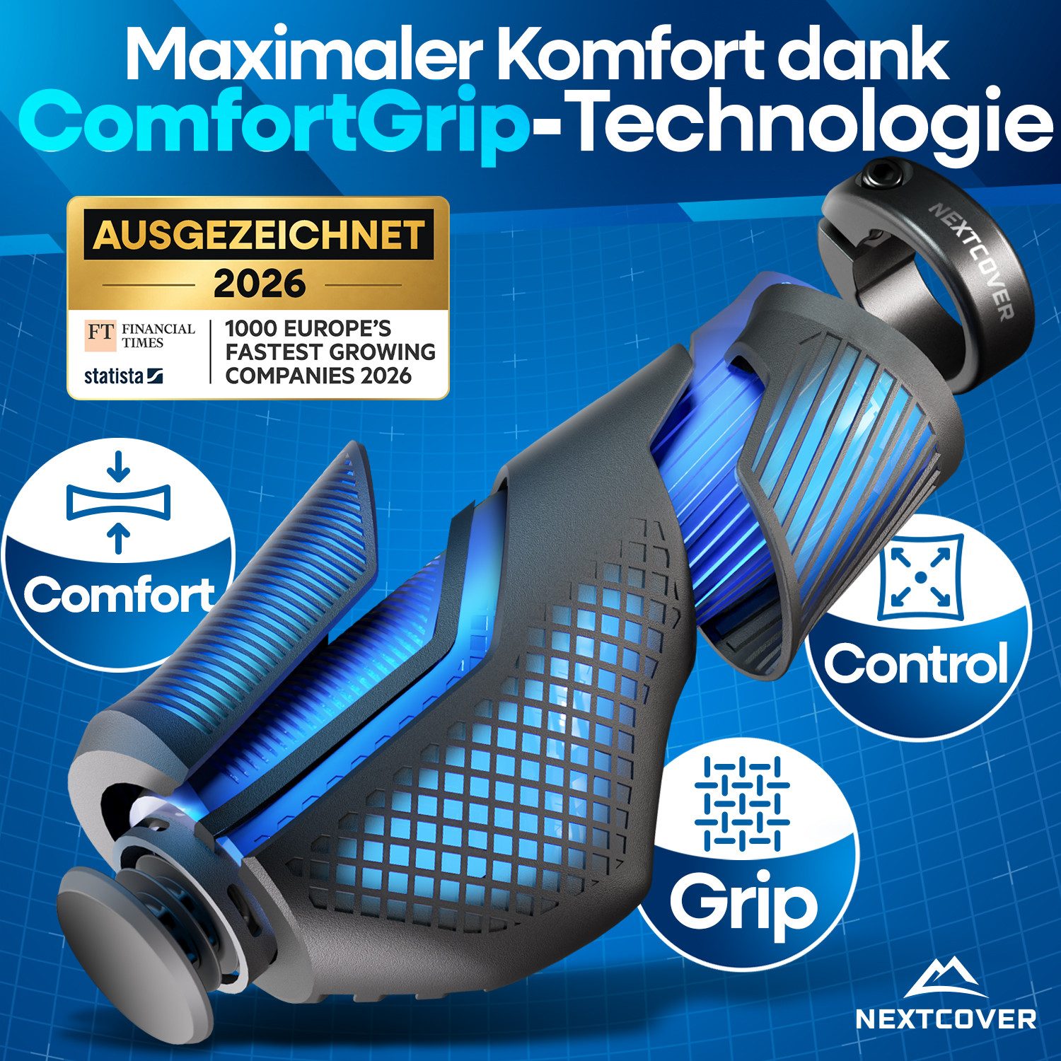 Nextcover Fahrradlenkergriff NEXTCOVER® Fahrradgriffe ergonomisch mit [Comfort-Grip-Technologie]