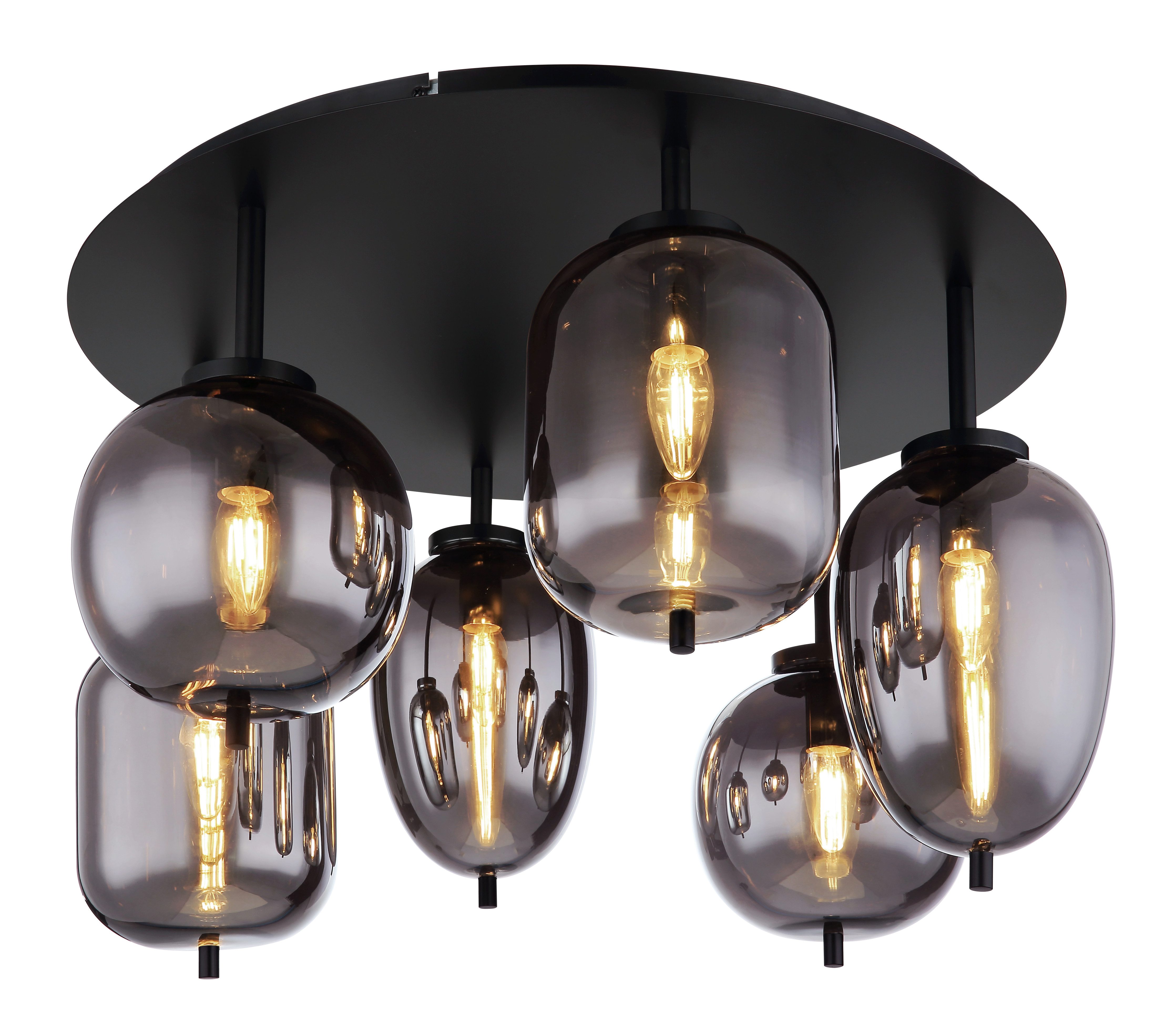 GLOBO LIGHTING Deckenleuchte BLACKY, ohne Leuchtmittel, Deckenleuchte Schwarz, Rauchglas, 3 Gläser, E14