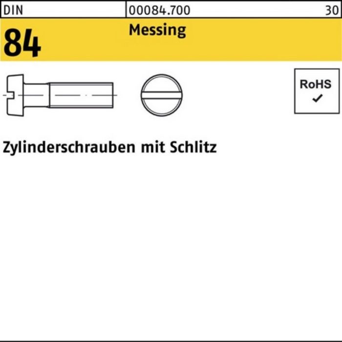 Reyher Zylinderschraube 100er Pack Zylinderschraube DIN 84/ISO 1207 Schlitz M8x 50 Messing 100