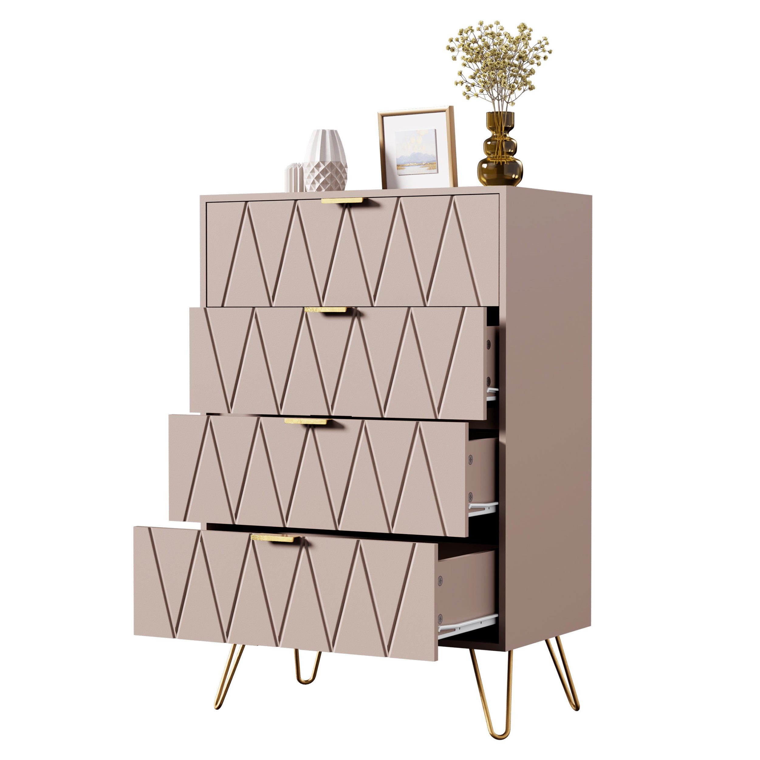 UEV Kommode mit 4 Schubladen, Sideboard für Schlafzimmer,Wohnzimmer (Mehrzweckschrank aus Holz, 60 x 34 x 91 cm), Aufbewahrungskommode, Schrank für Wohnzimmer,Schlafzimmer,Flur