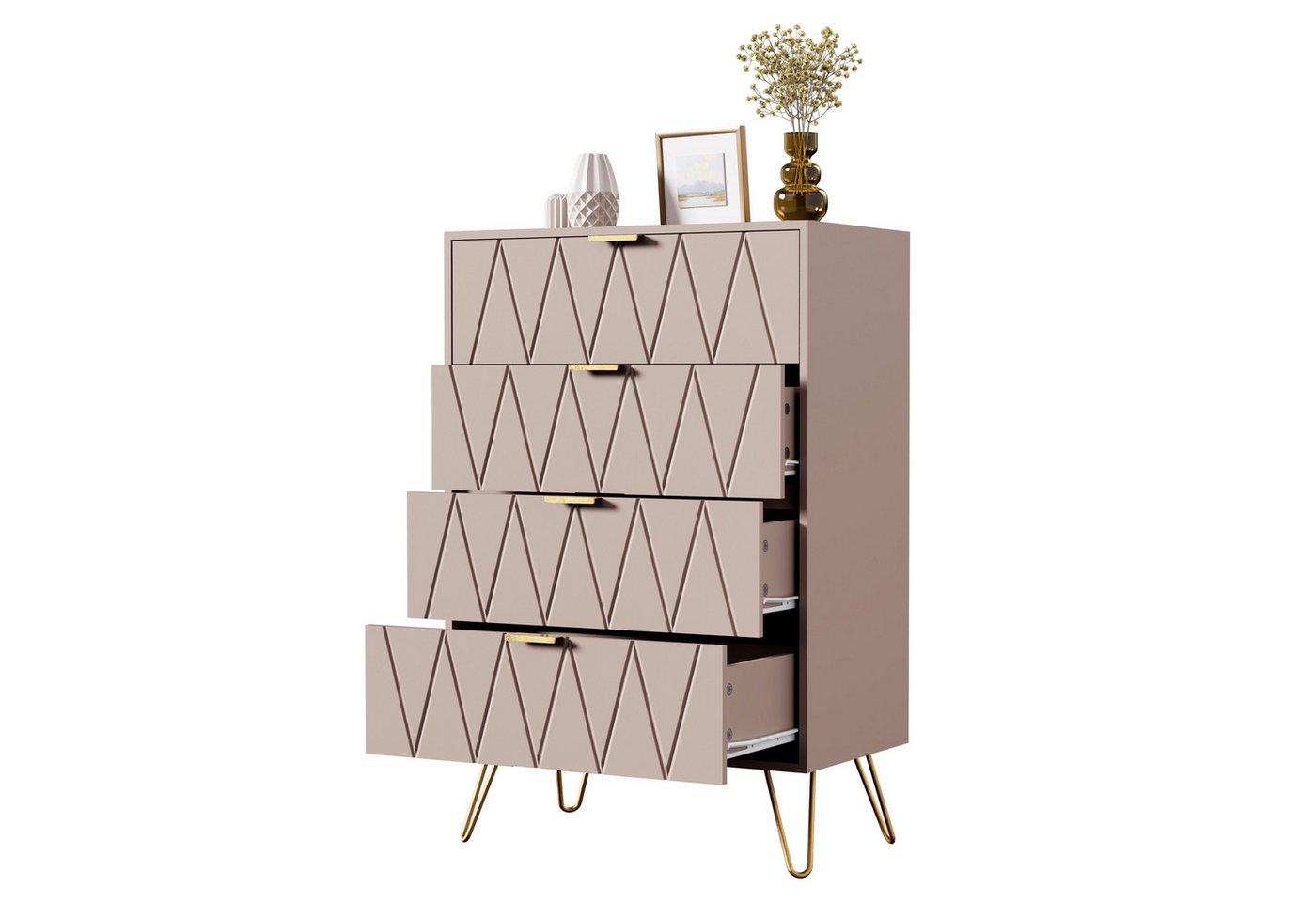UEV Kommode mit 4 Schubladen, Sideboard für Schlafzimmer,Wohnzimmer (Mehrzweckschrank aus Holz, 60 x 34 x 91 cm), Aufbewahrungskommode, Schrank für Wohnzimmer,Schlafzimmer,Flur
