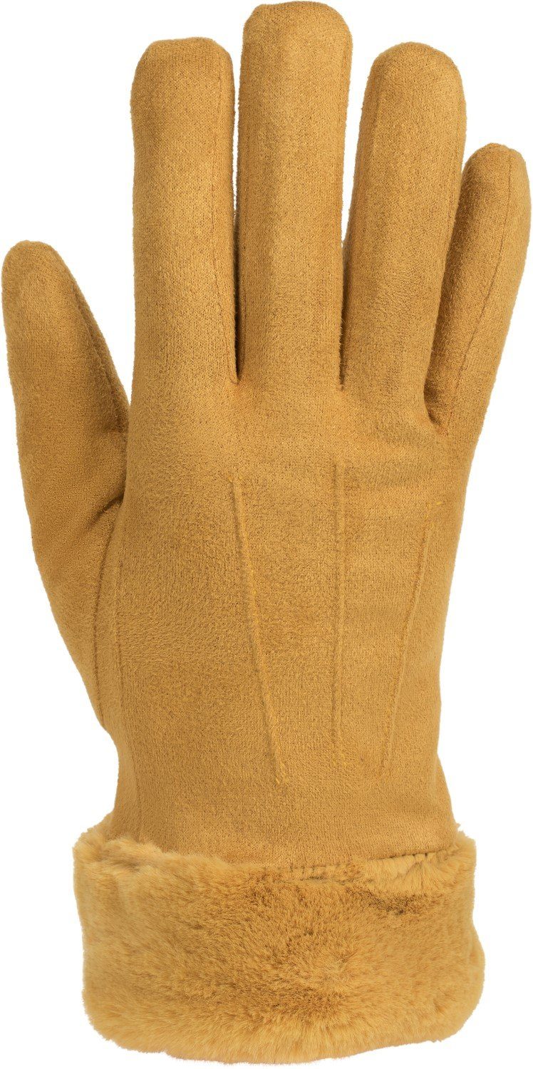 styleBREAKER Touchscreen Unifarbene Fleecehandschuhe mit Handschuhe Kunstfell Taupe