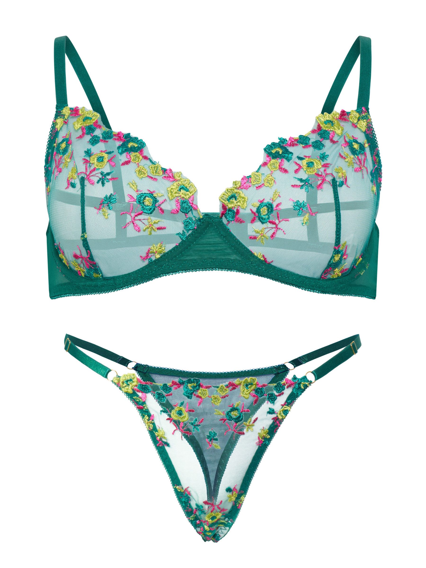 Elegant Love Set: Bügel-BH Blumenbesticktes BH-Set, elegantes Dessous Set (Set, 2-tlg., mit Tanga) Lingerie Set, Sexy Damenunterwäsche Set mit BH und String, Re – Bild 2 von 5