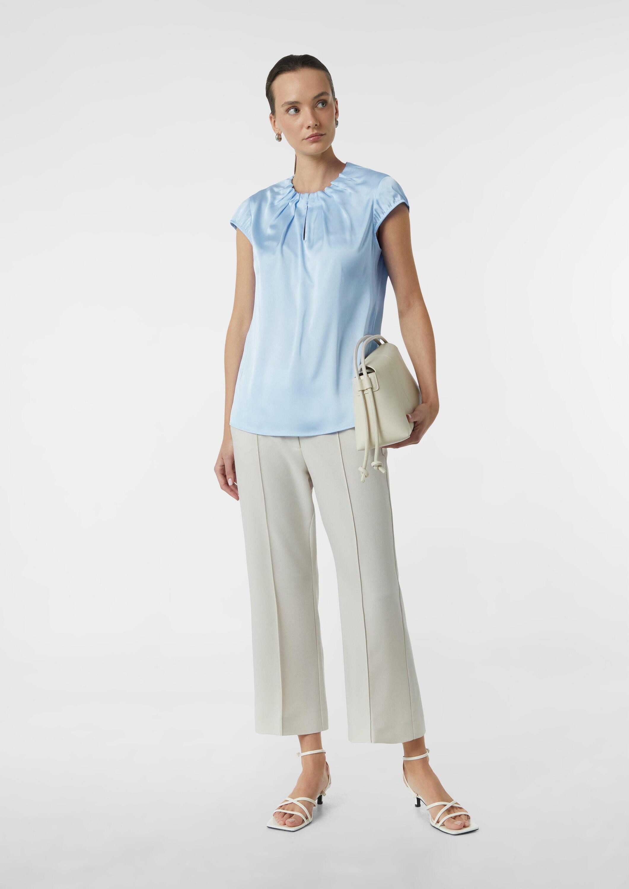 comma Kurzarmbluse Bluse Satin-Bluse mit Raffung