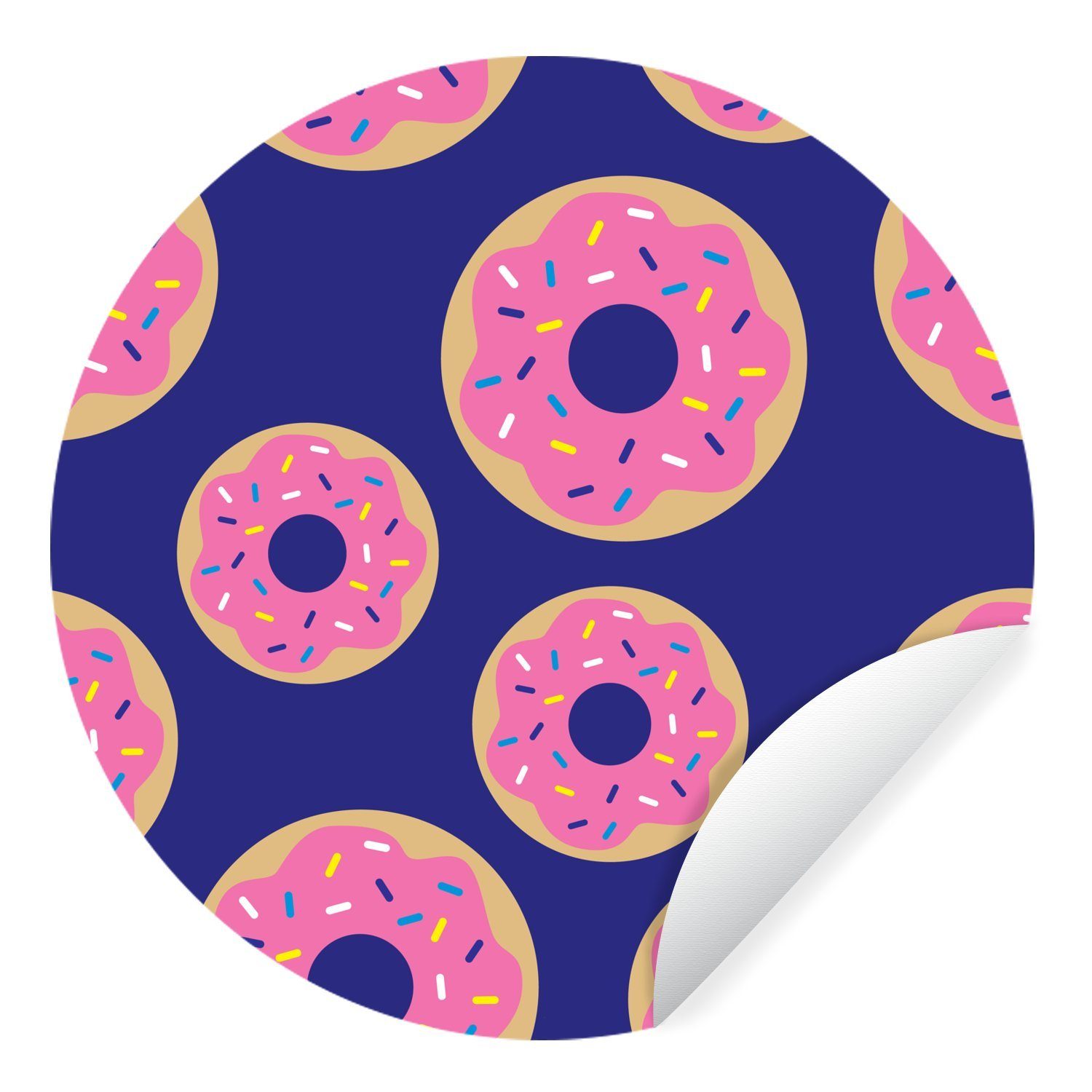 MuchoWow Wandsticker Design - Donut - Blau (1 St), Tapetenkreis für Kinderzimmer, Tapetenaufkleber, Rund, Wohnzimmer