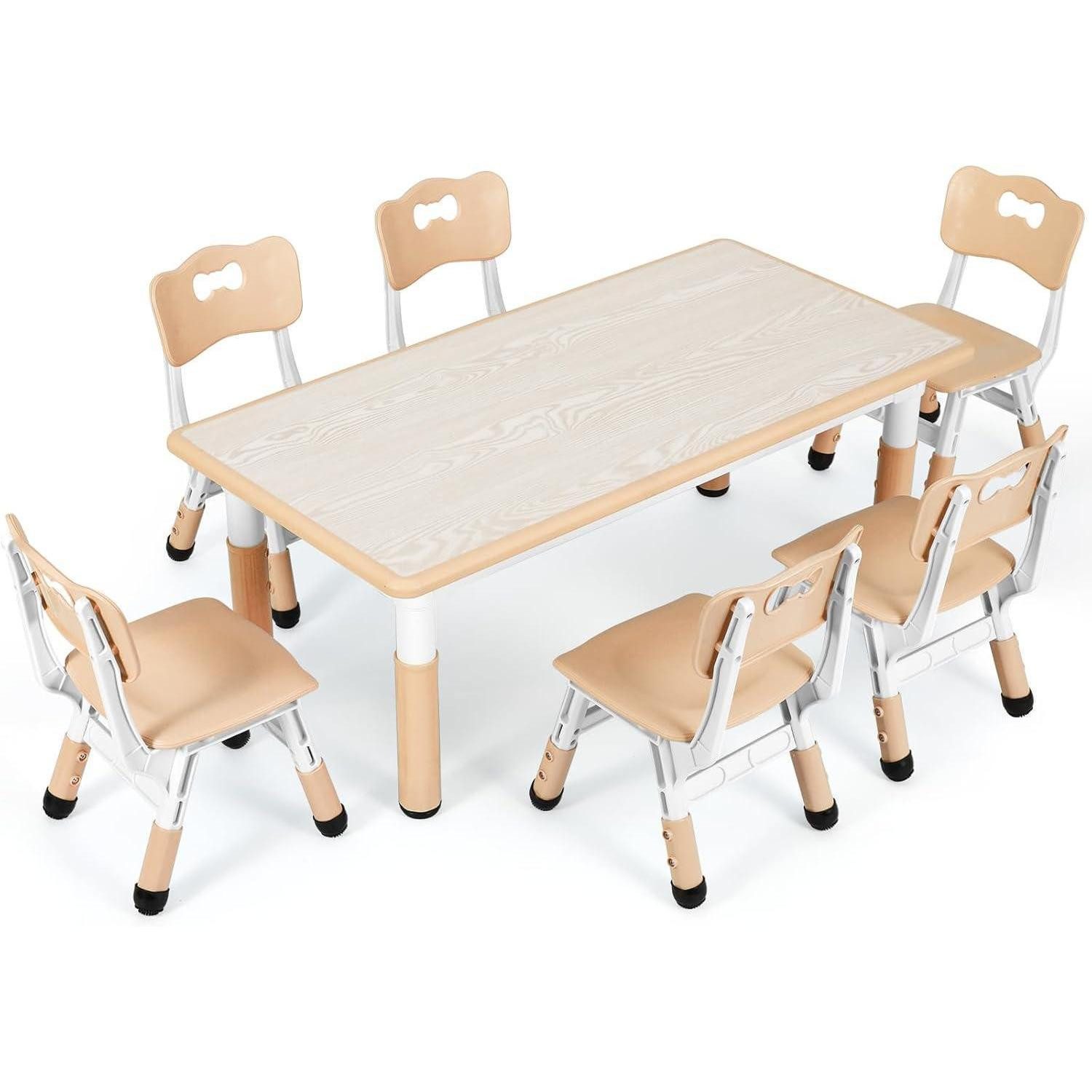 Kindertisch Kindertisch Set 6 Stühle höhenverstellbar 60 x 60 x 120 cm Gelb