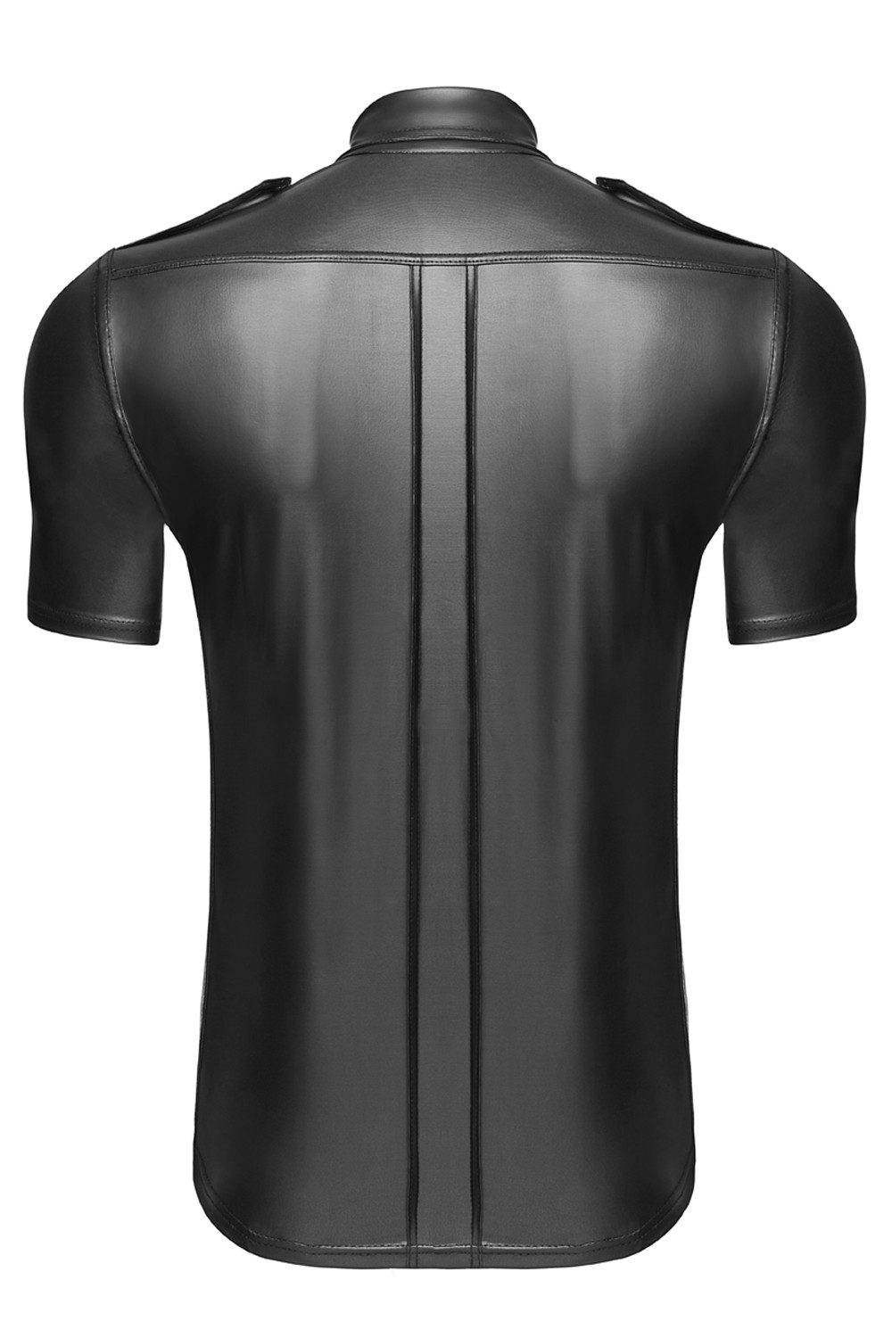 Noir Handmade Men Collection Kurzarmhemd Schwarzes Herren wetlook T-Shirt Hemd glänzend dehnbar mit Druckknöpfe