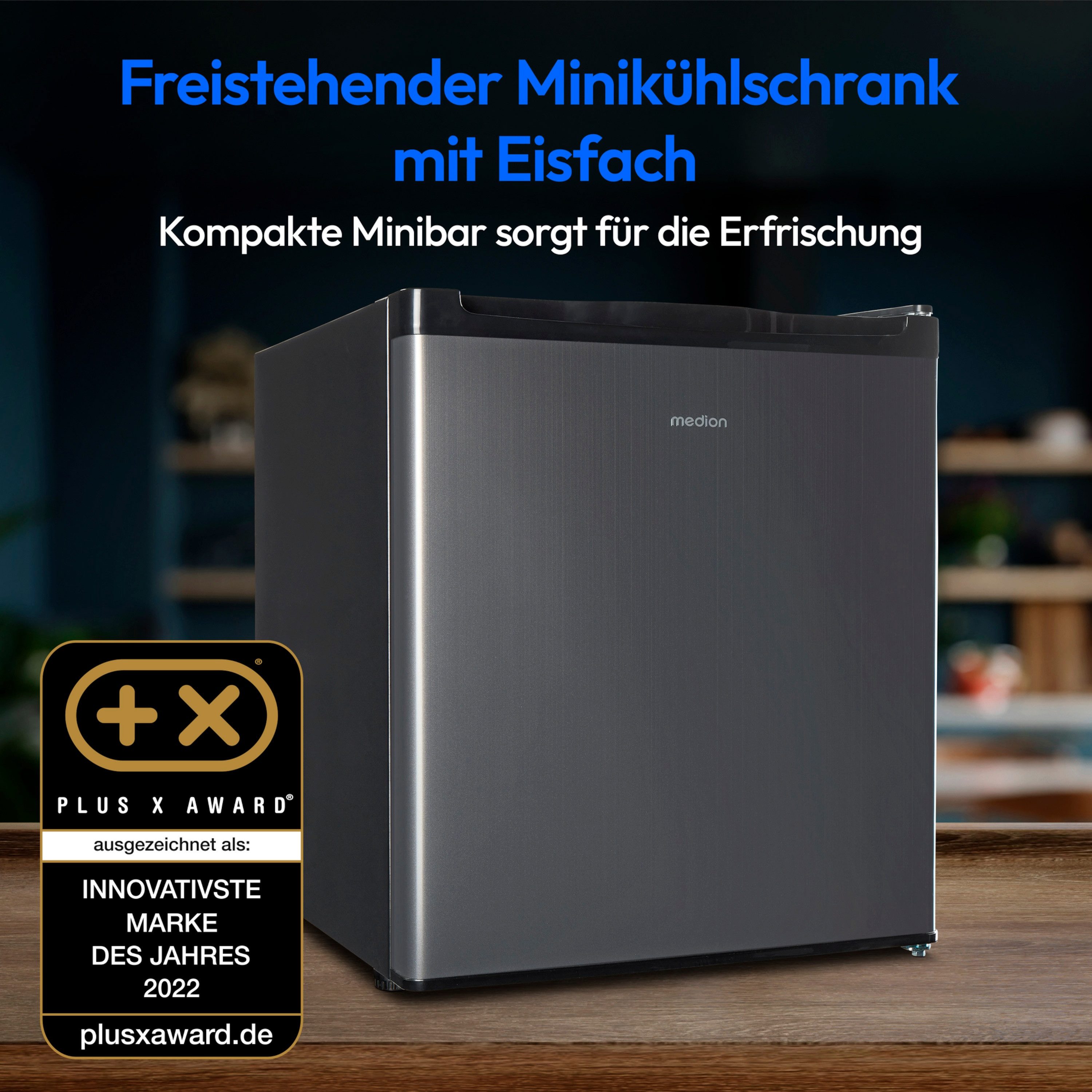 Medion® Kühlschrank MD37724, 51 cm hoch, 44 cm breit, 41 Liter, Türanschlag wechselbar, manuelle Temperatureinstellung