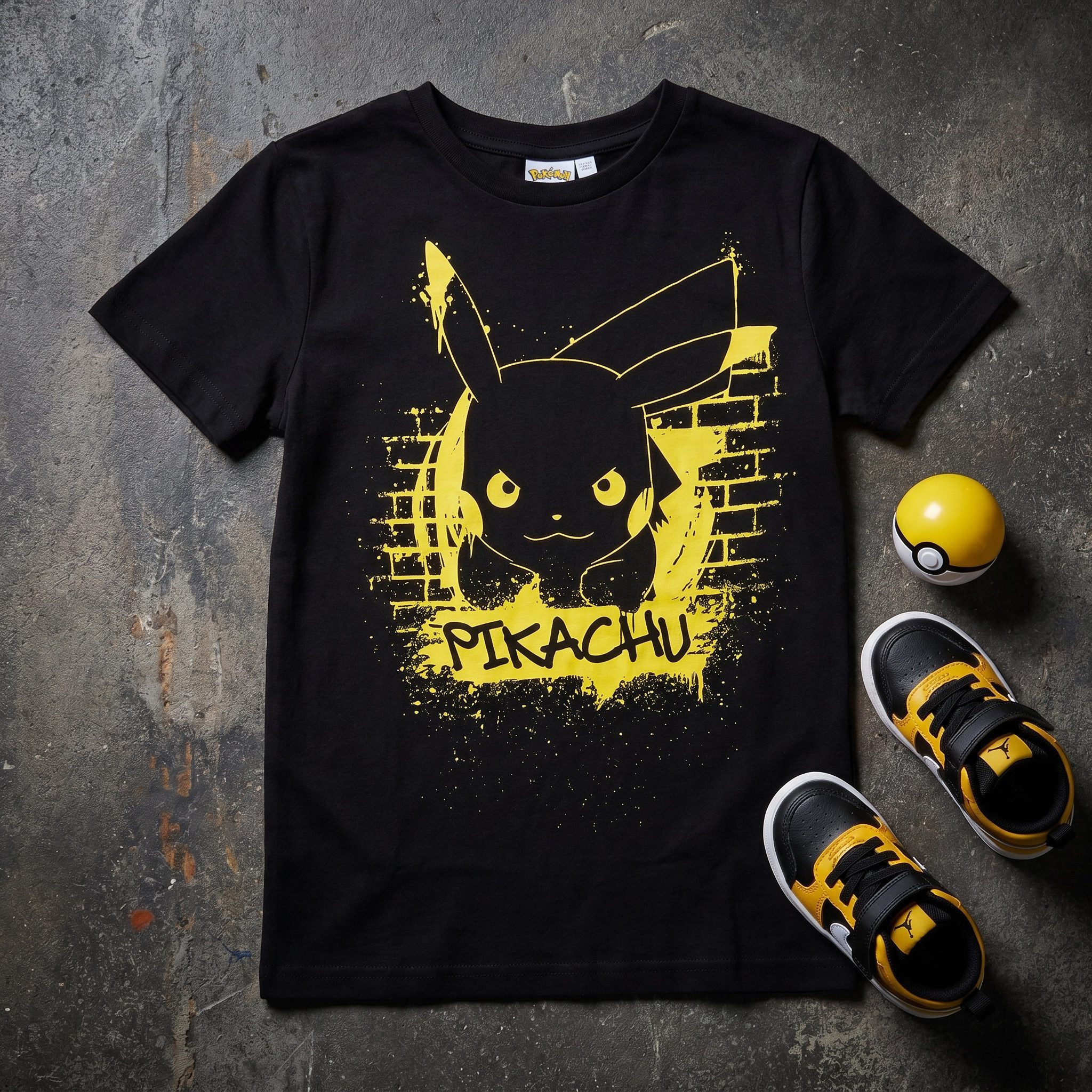 POKÉMON Print-Shirt Pokémon Pikachu Kinder T-Shirt Kurzarm 110-116 Grau Schwarz Baumwolle