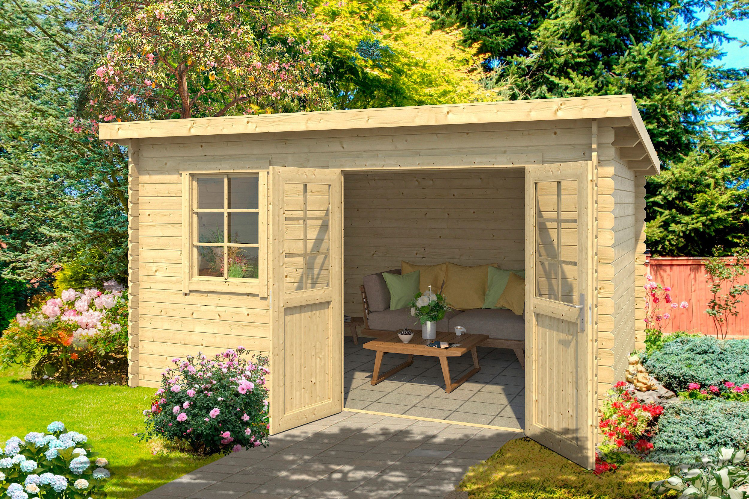 NORDIC HOLZ Gartenhaus »Niendorf 2«, BxT 432x339 cm, 40 mm online