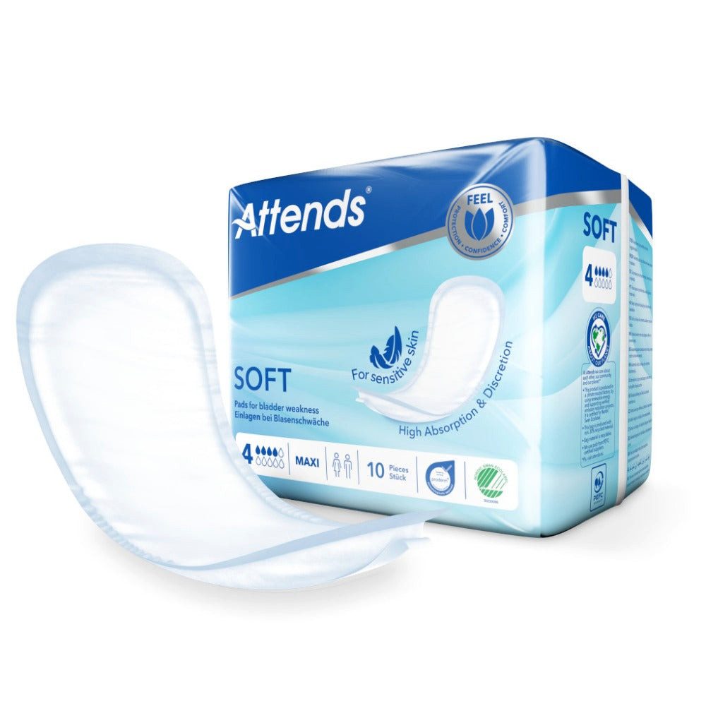 Attends GmbH Inkontinenzslip Attends Soft 4 Maxi (Packung, 10-St) Saugstärke 4/10, ca. 38,5 cm, Klebestreifen, Geruchsbindung
