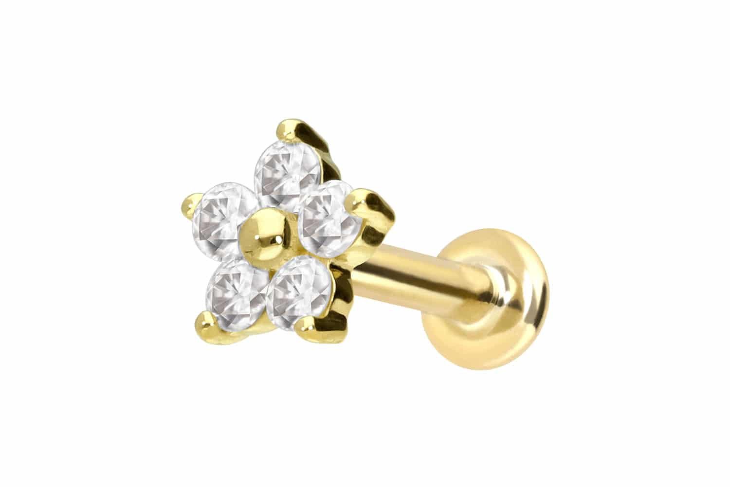 PIERCINGLINE Piercing-Set 14 Karat Gold Labret mit Innengewinde MOISSANIT-B günstig online kaufen