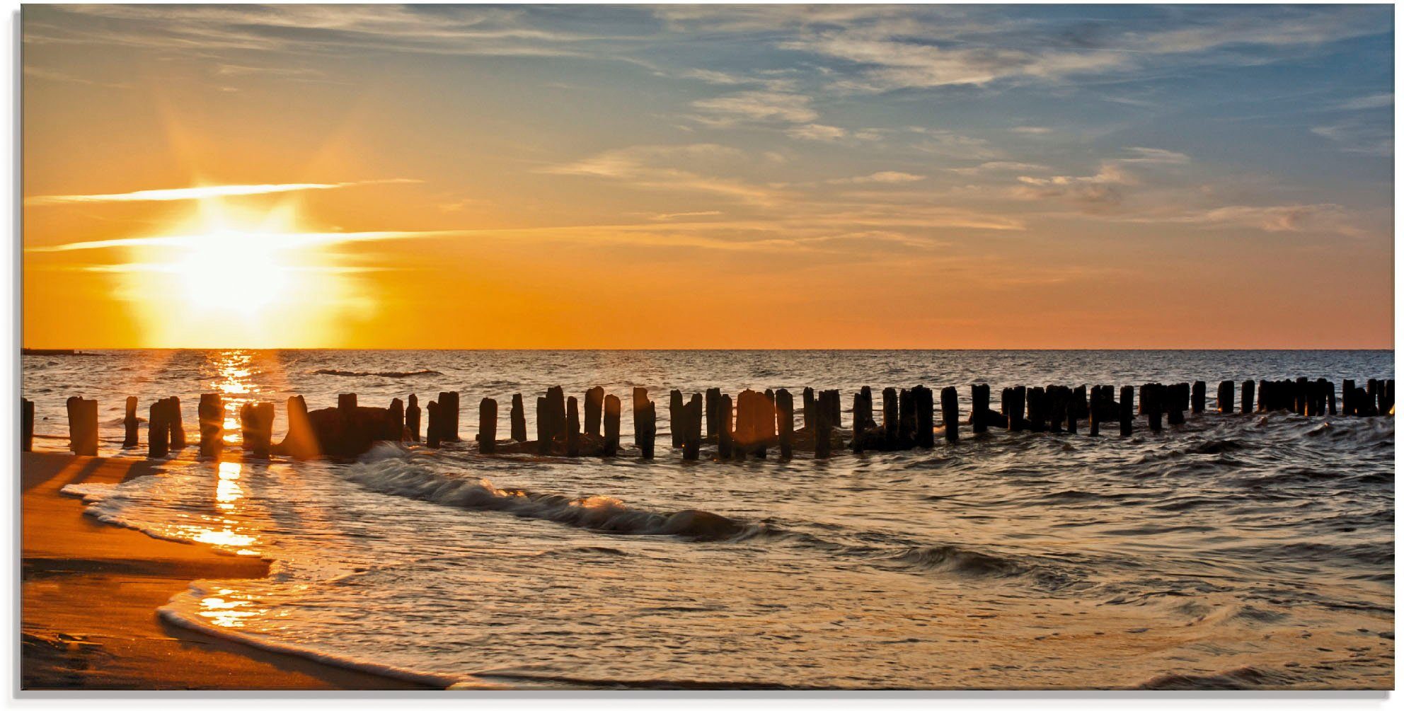 Artland Glasbild Schöner Sonnenuntergang am Strand, Strand (1 St), in verschiedenen Größen