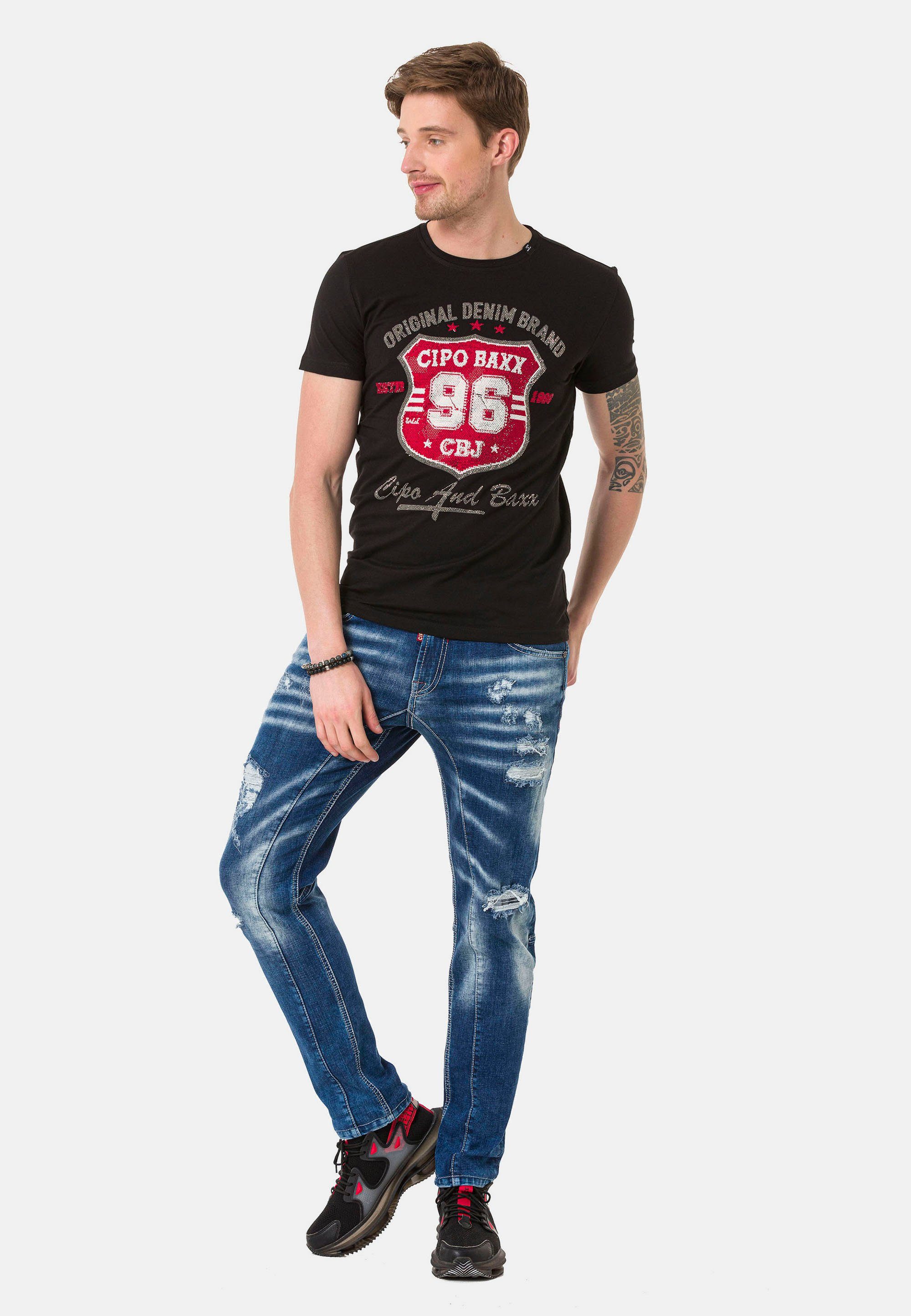 Cipo & Baxx T-Shirt mit schwarz coolem Frontprint