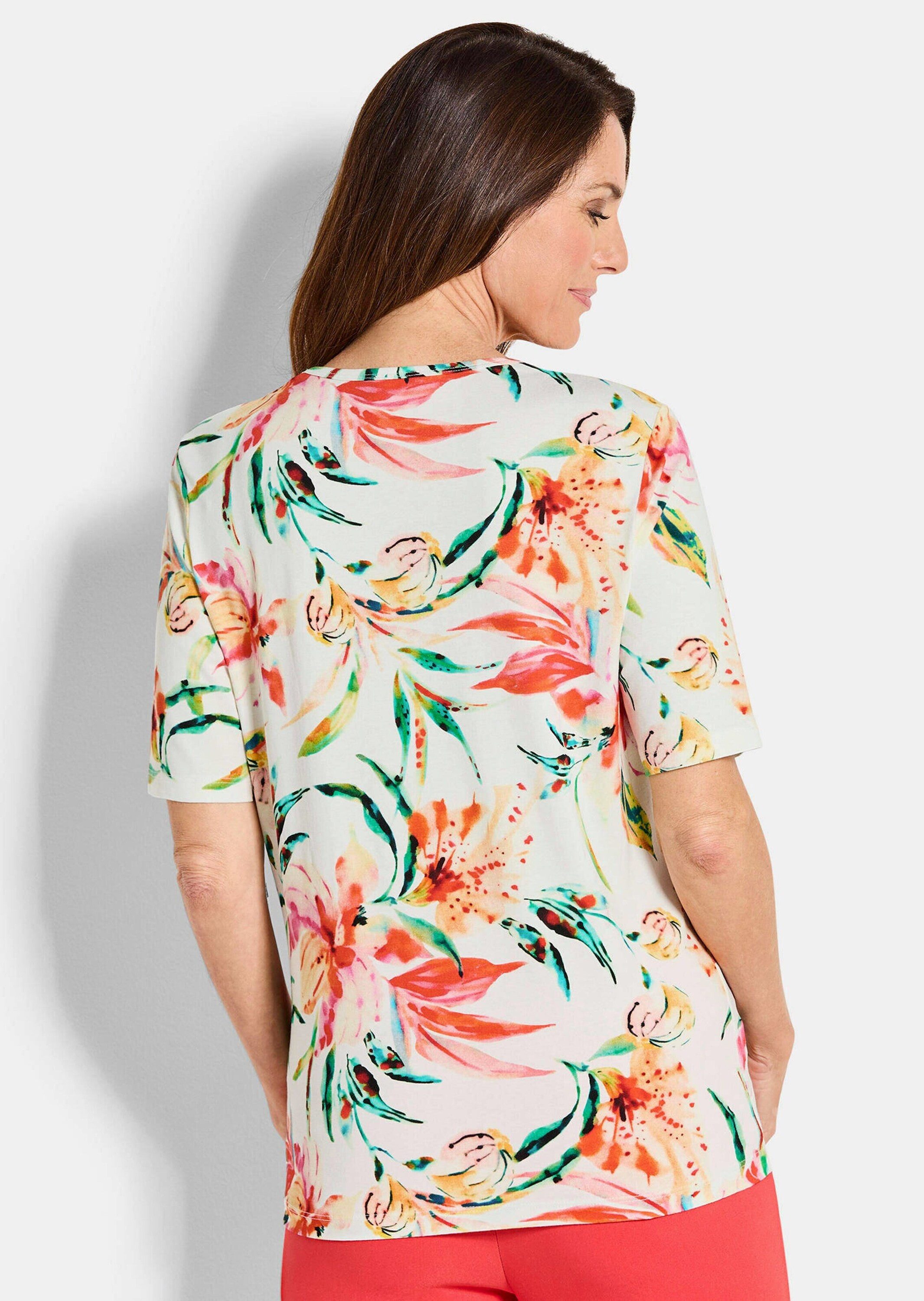 GOLDNER Print-Shirt Cityshirt mit floralem Muster Druckshirt mit Rundhalsausschnitt und Halbarm