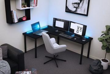 MÖBELSYSTEM Gamingtisch MÖBELSYSTEM Gaming Schreibtisch, beidseitig montierbar, LED, schwarz (Packung, 1 Tisch), Breite 160 cm