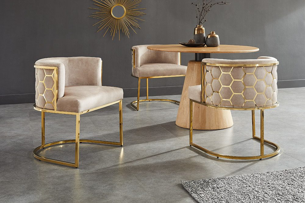 riess-ambiente Polsterstuhl ELEGANCE beige/gold-Samt, Edelstahl, Wabenmuste günstig online kaufen