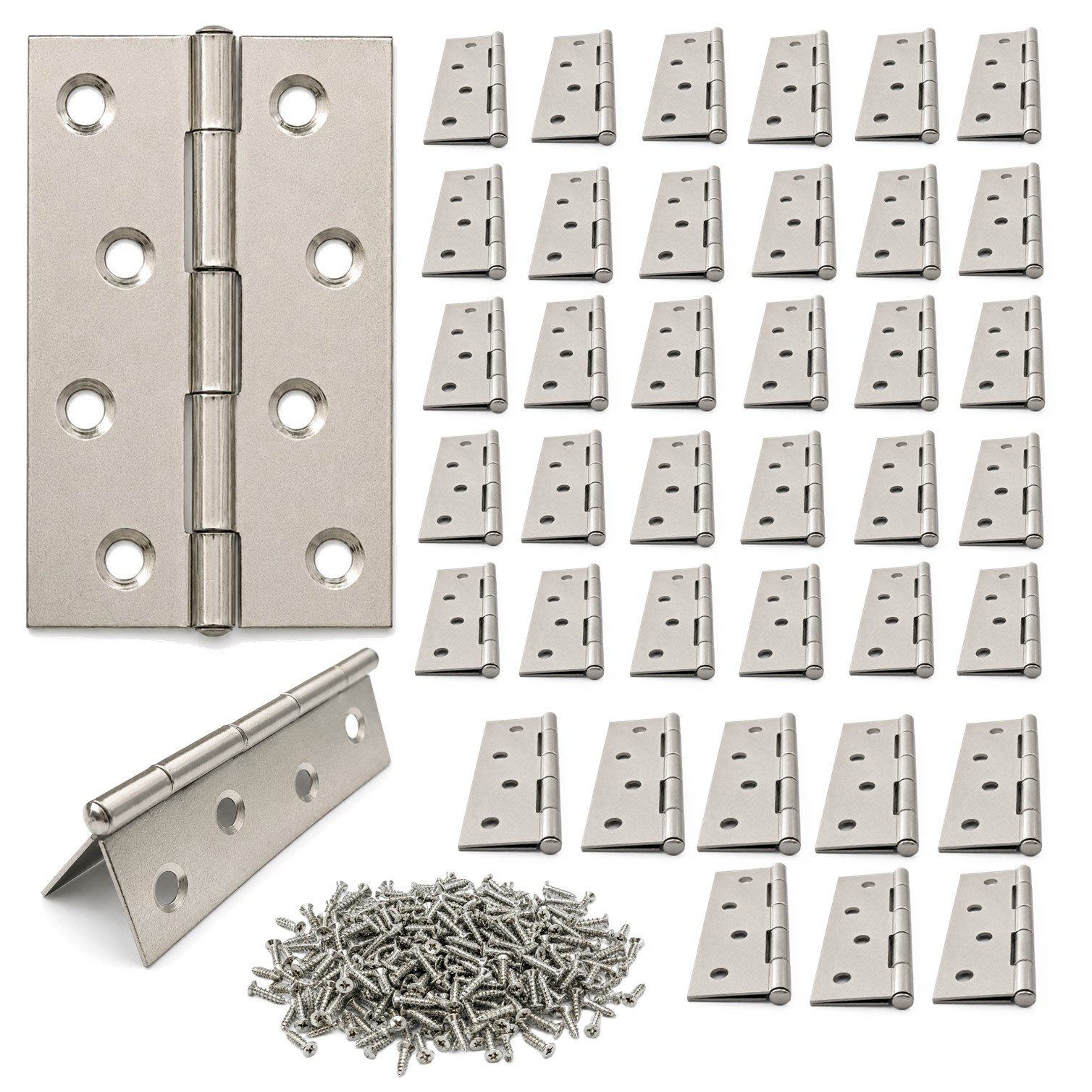HOOZ Möbelbeschlag Scharniere Edelstahl 87x55mm 40er Set Möbelscharnier inkl. Schrauben (40 St., Set), Gerolltes Klappscharnier mit 315° Öffnungswinkel und 8 Senkbohrungen