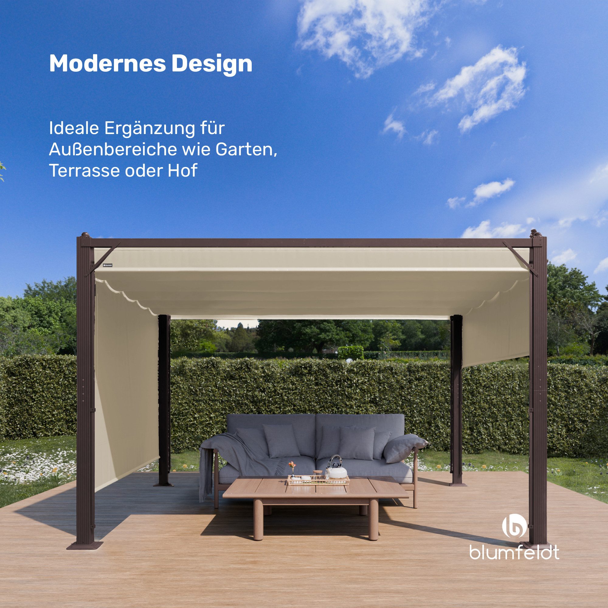 blumfeldt Pavillon Pantheon Cortina, (4 seitliche Rollläden), Gartenpavillon Outdoor Garten mit 4 Seiten Aluminium 227x300x400 cm