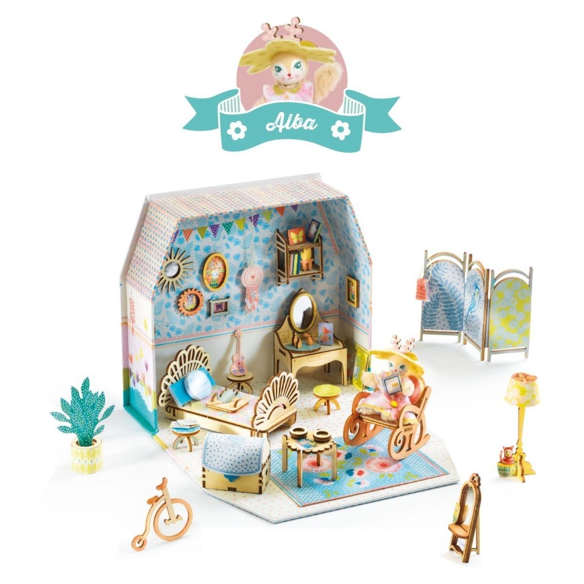 DJECO Kreativset Mi House Miniaturhaus Bastelset mit Möbeln, Figur & Aufbewahrung