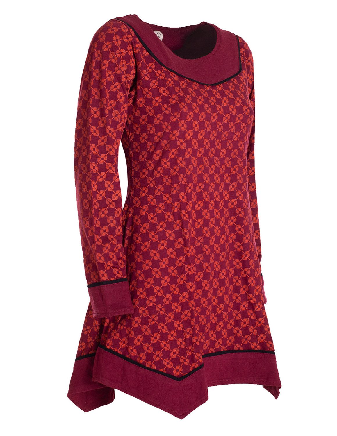 Vishes Tunikakleid Langarm Damen Tunika Shirt-Kleid Ethno Zipfel-Bluse Blusenkleid Elfen, Hippie, Boho Style