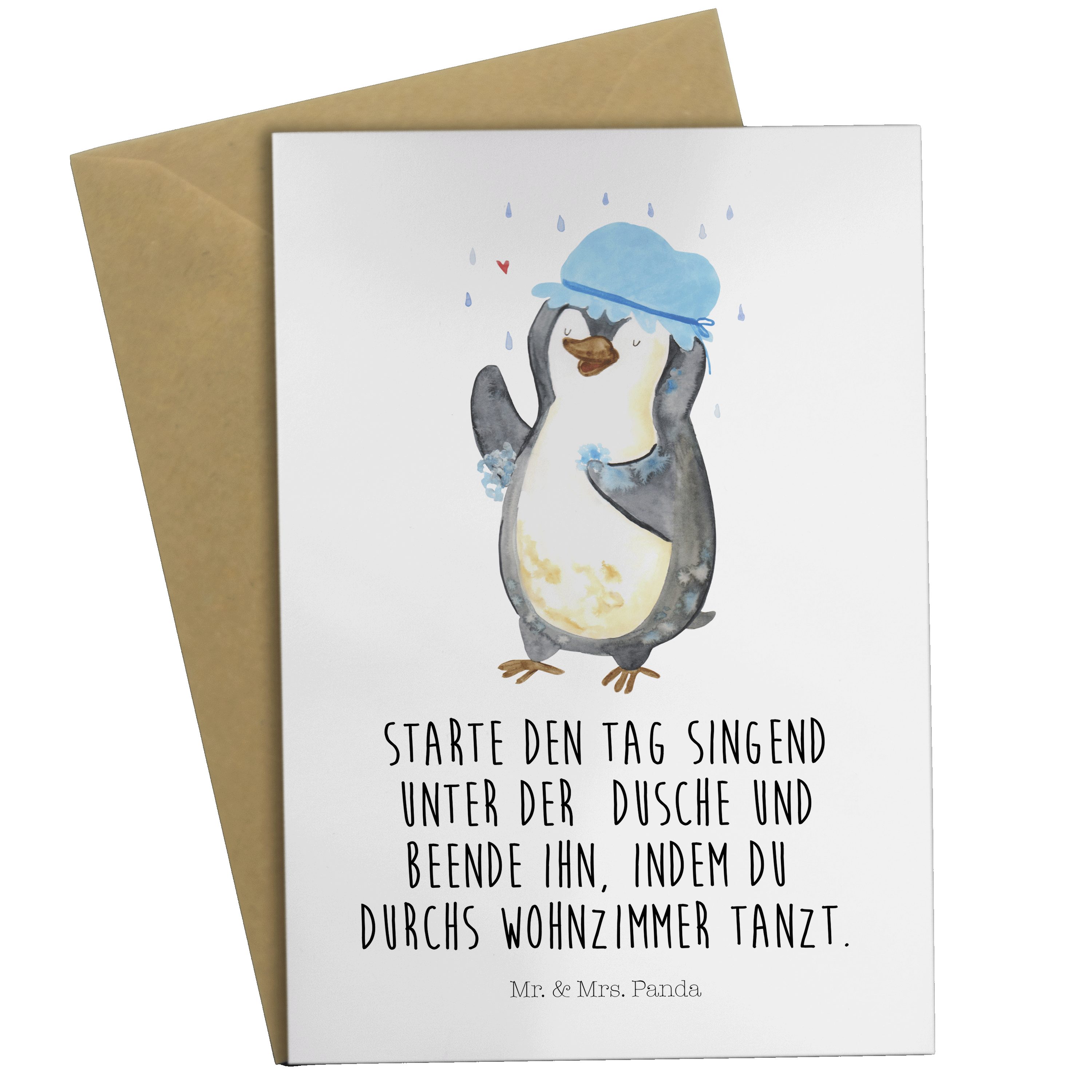 Mr. & Mrs. Panda Grußkarte Pinguin duscht - Weiß - Geschenk, Hochzeitskarte, duschen, Glückwunsc