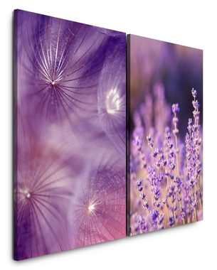 Sinus Art Leinwandbild 2 Bilder je 60x90cm Pusteblume Sommer Lavendel Sommerwiese Warm Dekorativ Kunstvoll