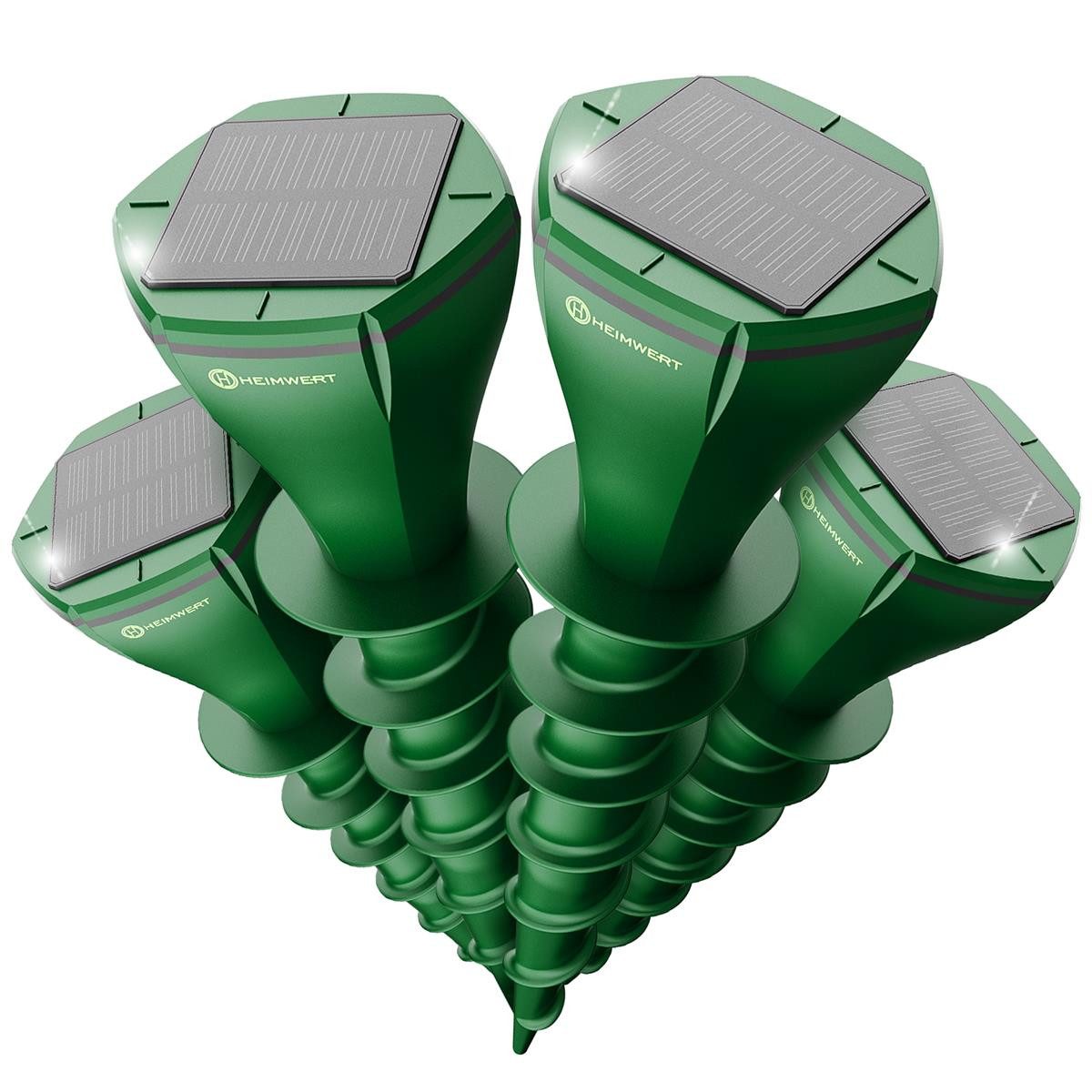 HEIMWERT Ultraschall-Tierabwehr Maulwurf Vertreiber Wühlmausschreck 4er-Pack, hocheffizientes Erdschall System mit 3 Wechselfrequenzen