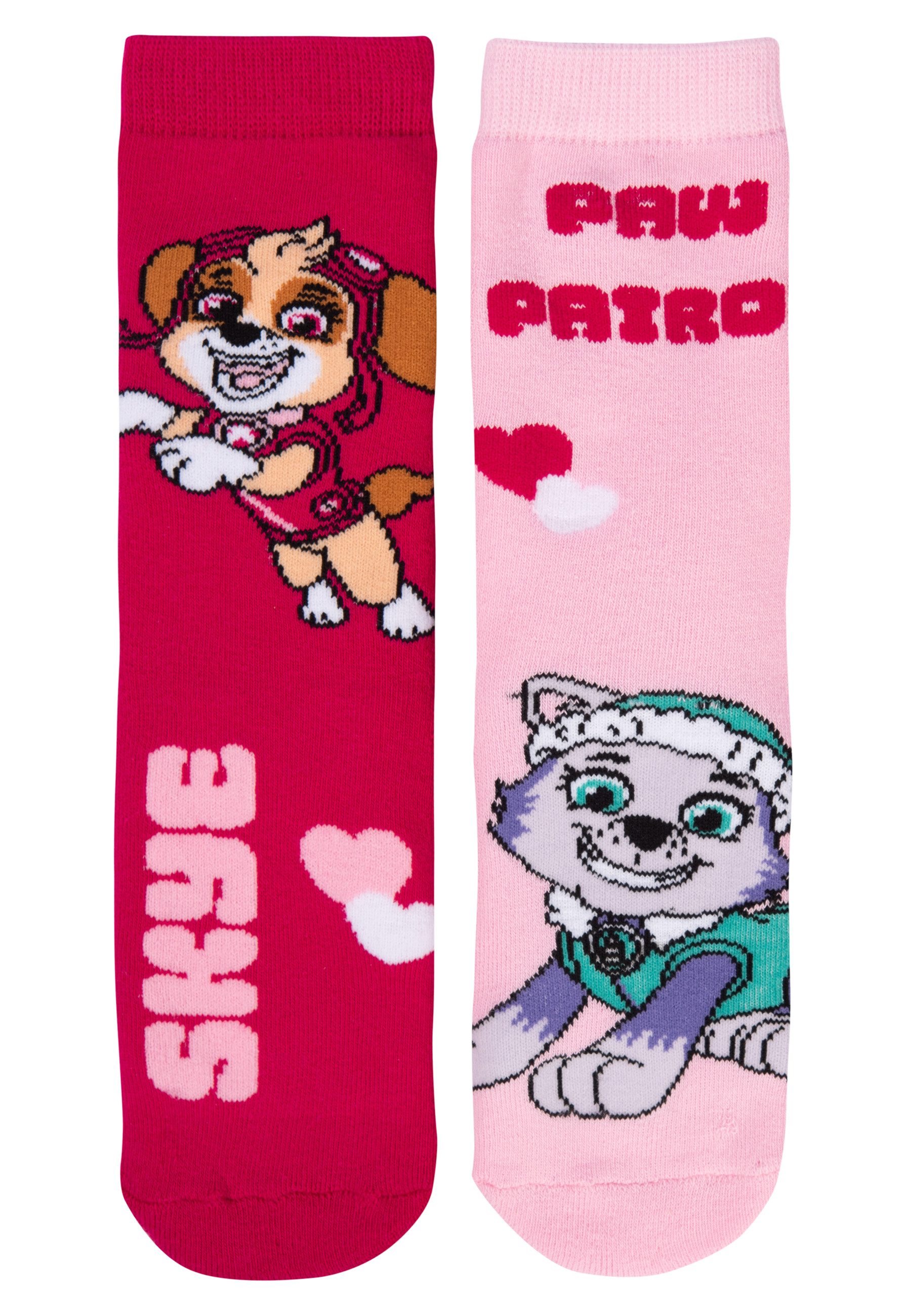 United Labels® Socken Paw Patrol ABS Socken Mädchen Stoppersocken Rot/Rosa (2er Pack)
