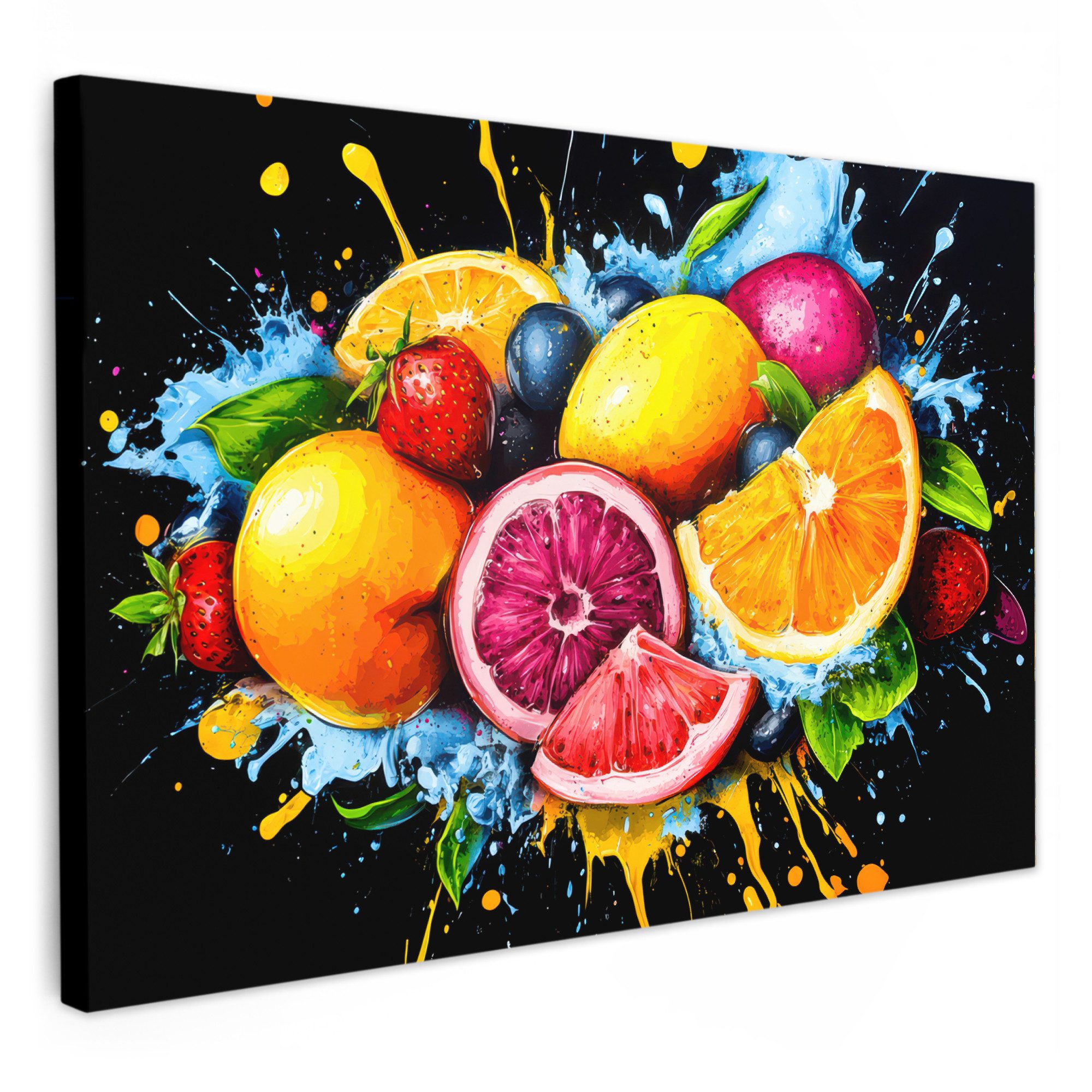 OneMillionCanvasses® Leinwandbild Obst - Graffiti - Bunt - Orange - Erdbeer günstig online kaufen