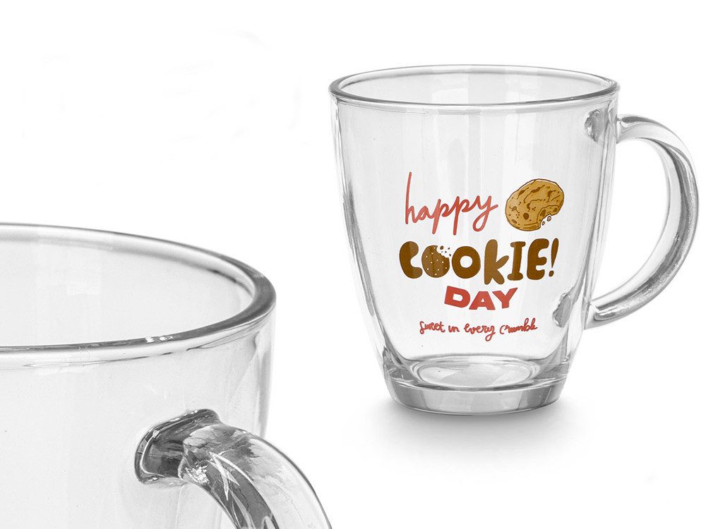 Vivalto Latte-Macchiato-Tasse 6 Latte Macchiato Gläser 370ml mit Henkel Kaffeegläser Klar Motiv Cook, Glas