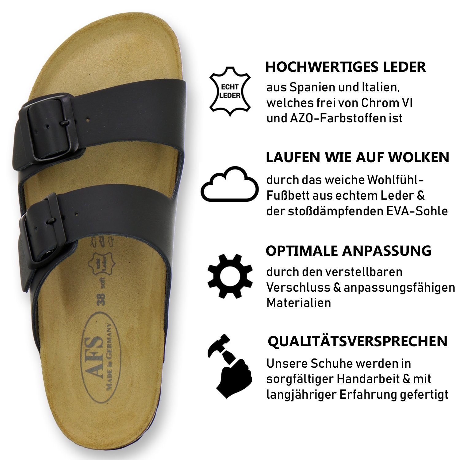 AFS-Schuhe 2100 Pantolette für Leder schwarz Damen Glattleder Made mit aus Germany Fussbett, in