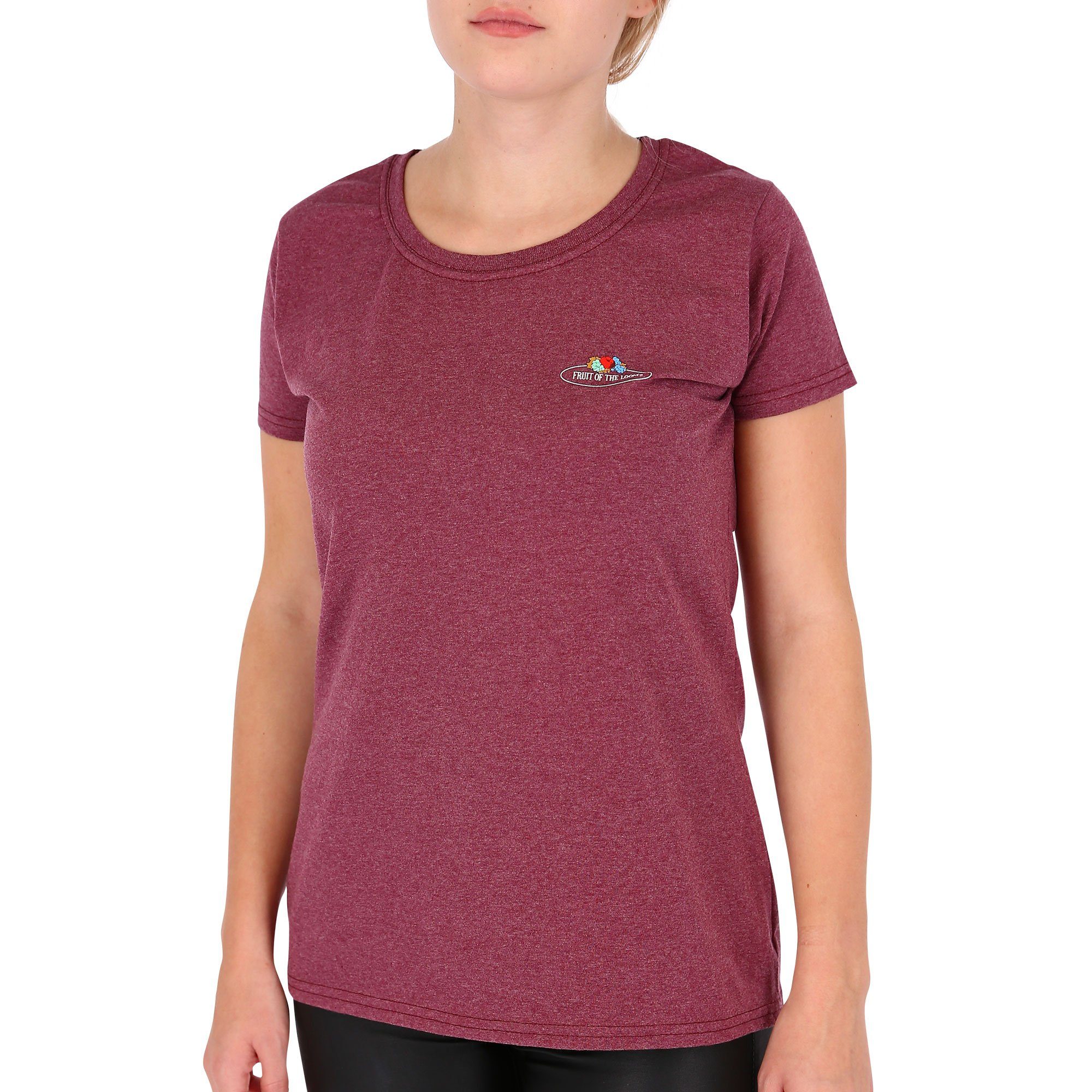Fruit of the Loom Rundhalsshirt Damen T-Shirt mit Vintage-Logo burgund meliert