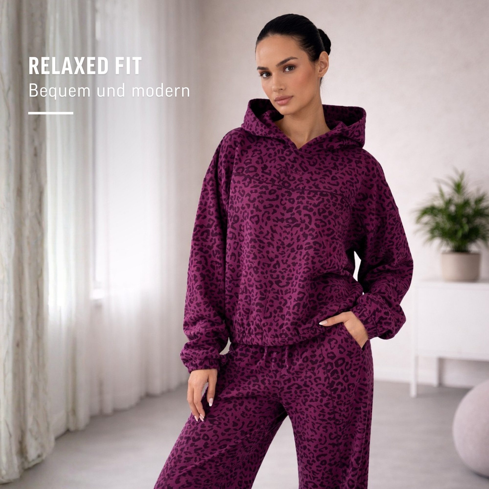 Smilodox Hoodie Siara, Oversize Leo-Print, Kapuzenpullover mit Kordelzug, Streetwear Oversize, Leo-Muster, weiches Material, Homewear