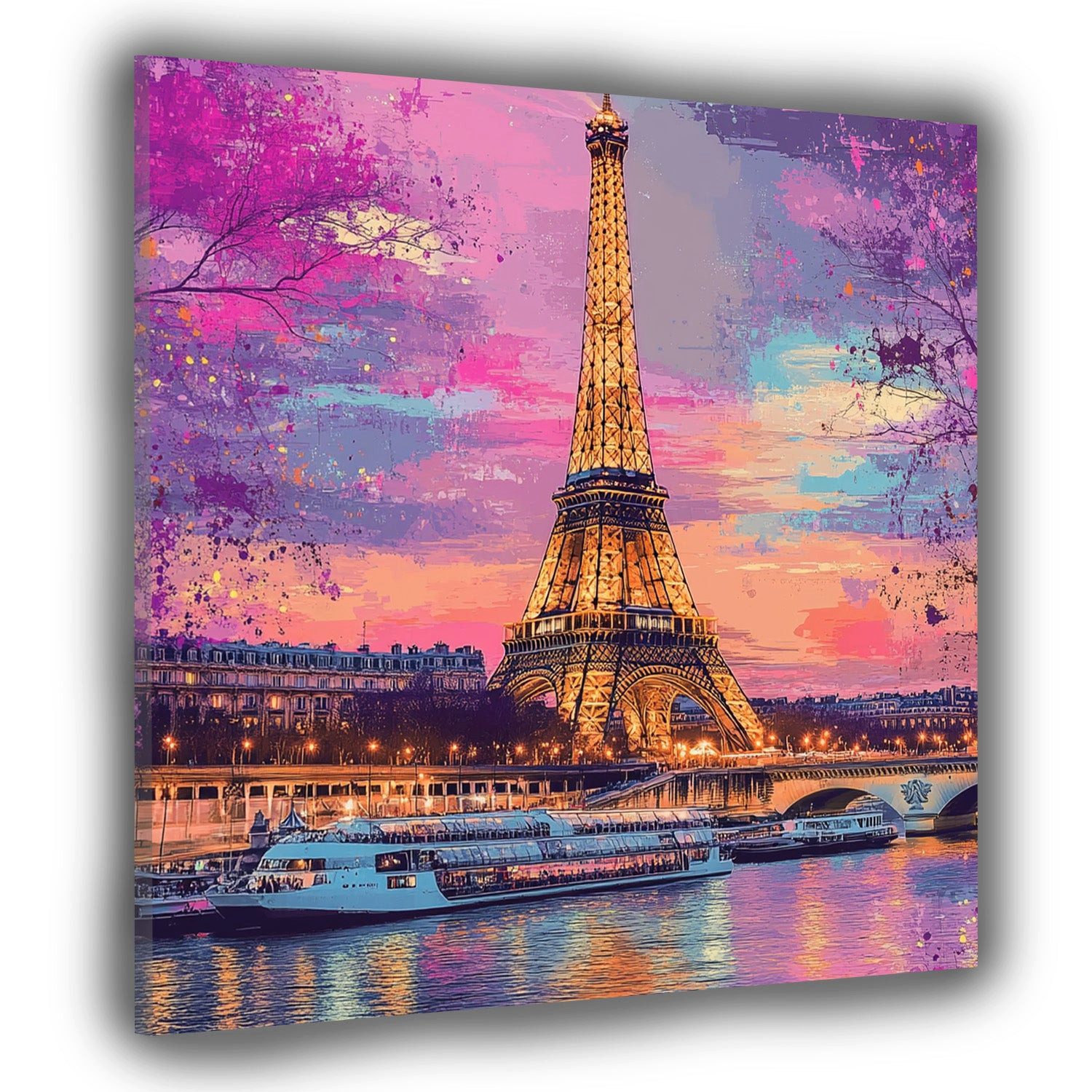 Artedinoi Leinwandbild Abstrakt Paris Eiffelturm Seine Pop Art bunt Leinwandbild Wandbild XL, Eiffelturm an der Seine, bunt